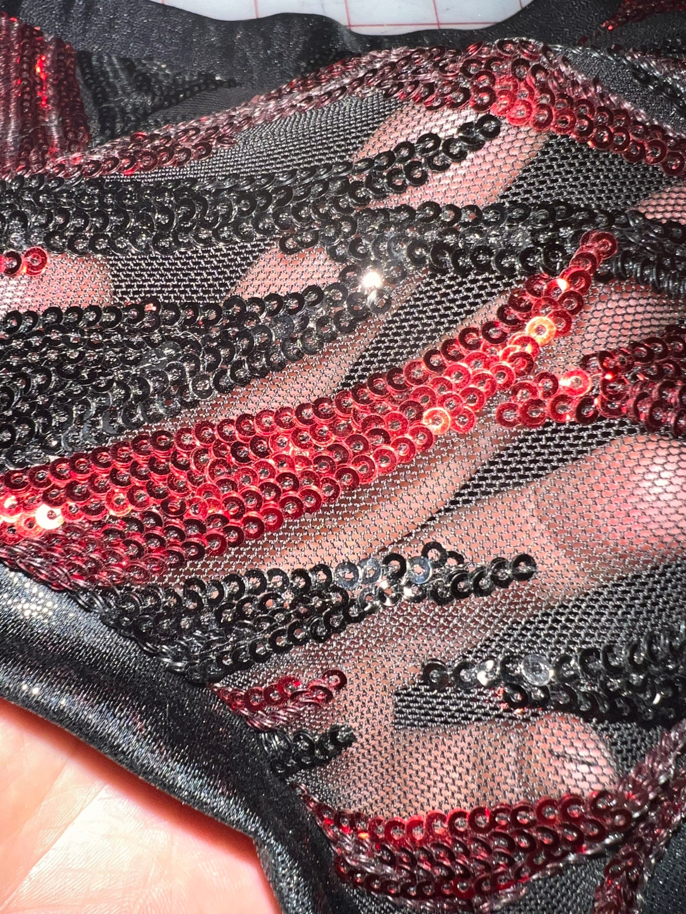 Black and Red Sequin Crop Top and Bottom Set, Shorts with Half-Skirt, Hand Accessories
