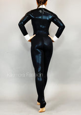 Unisex Black and White Tuxedo Catsuit, Full Sleeves Stagewear, Turtleneck, Bow