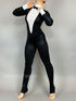 Unisex Black and White Tuxedo Catsuit, Full Sleeves Stagewear, Turtleneck, Bow