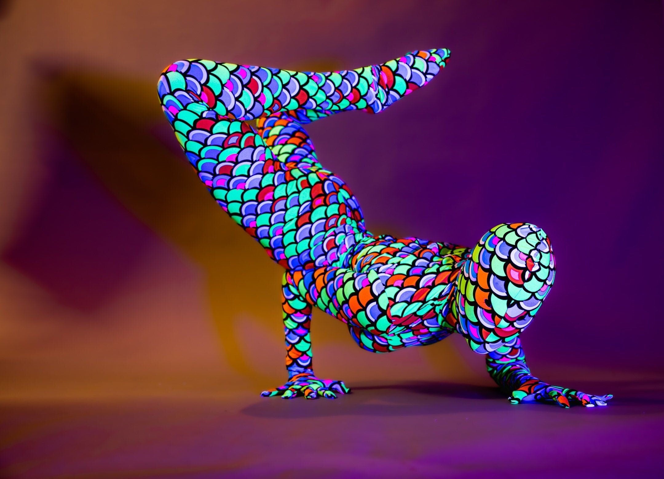 Neon Mermaid Alien Costume, Full Body Catsuit, Includes Headpiece