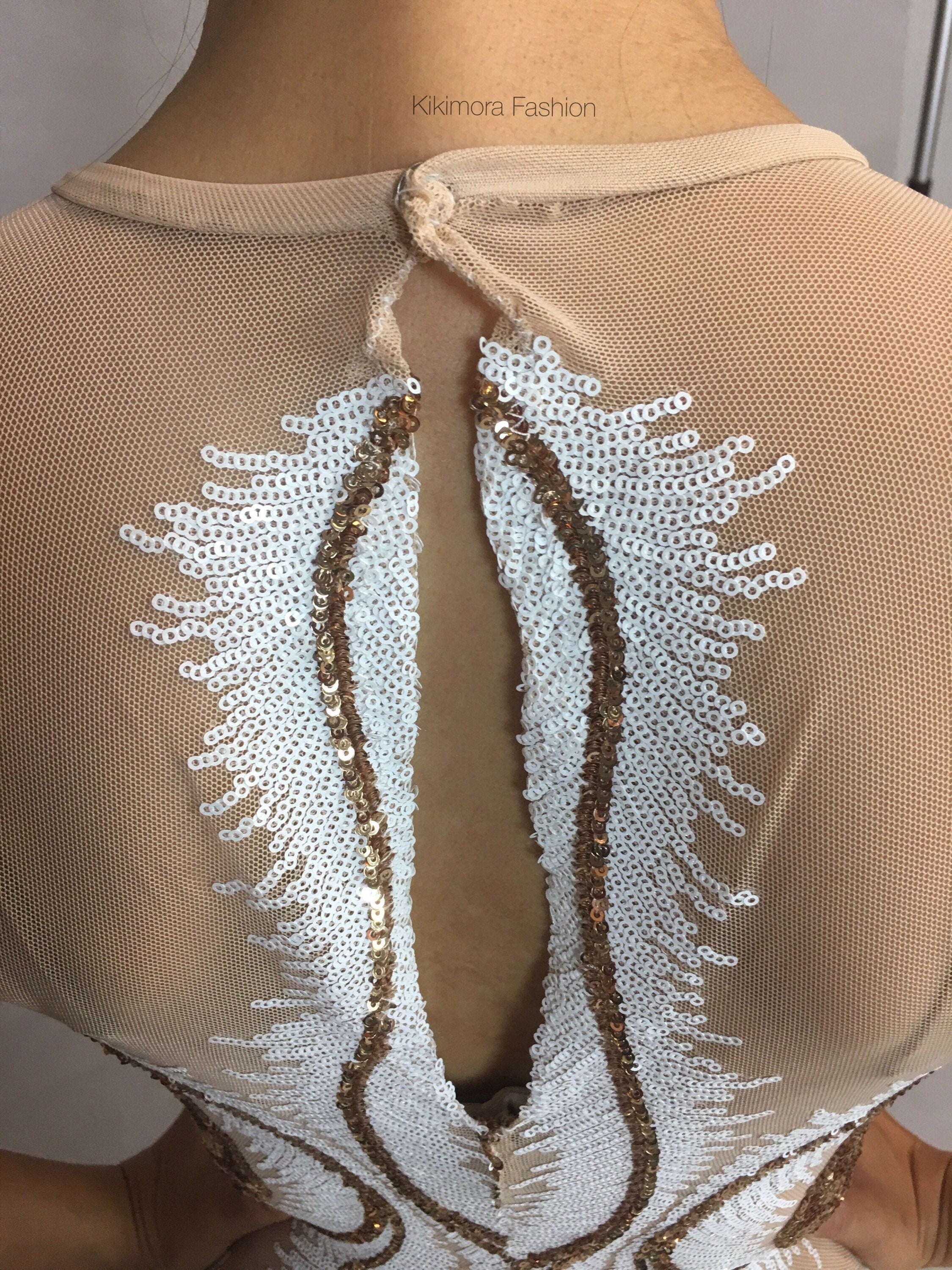 White and Gold Sequin Catsuit, Round Neck, Sleeveless