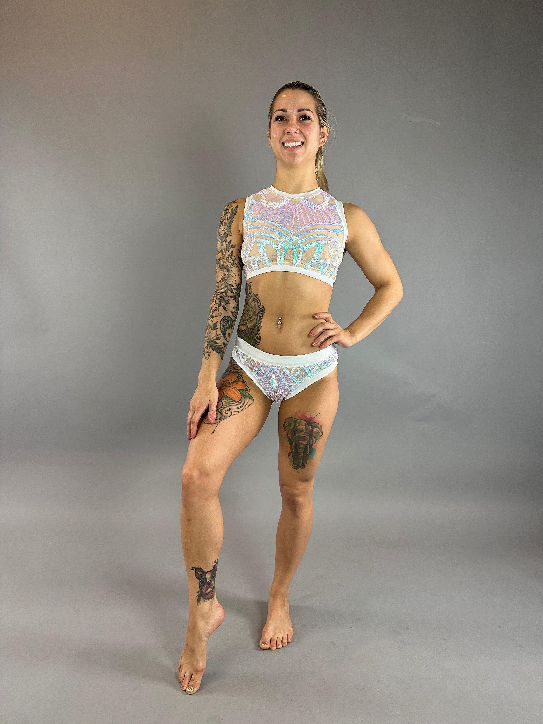 Pole Dance costume. Crop top and bottoms set .trending now exotic dance wear