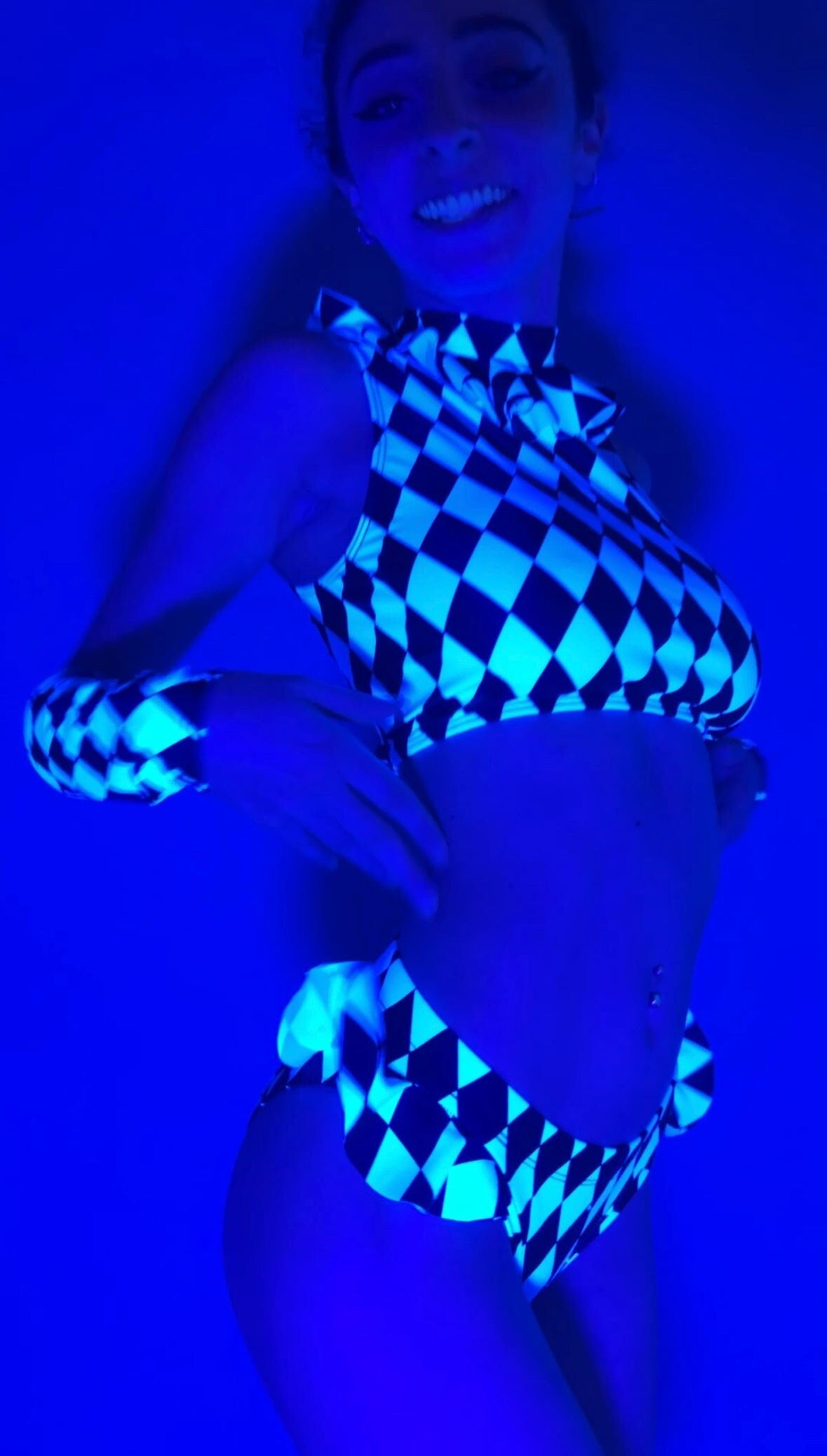 Black and White Diamond Crop Top and Bottom Set, Open Back Design, Includes Handcuffs