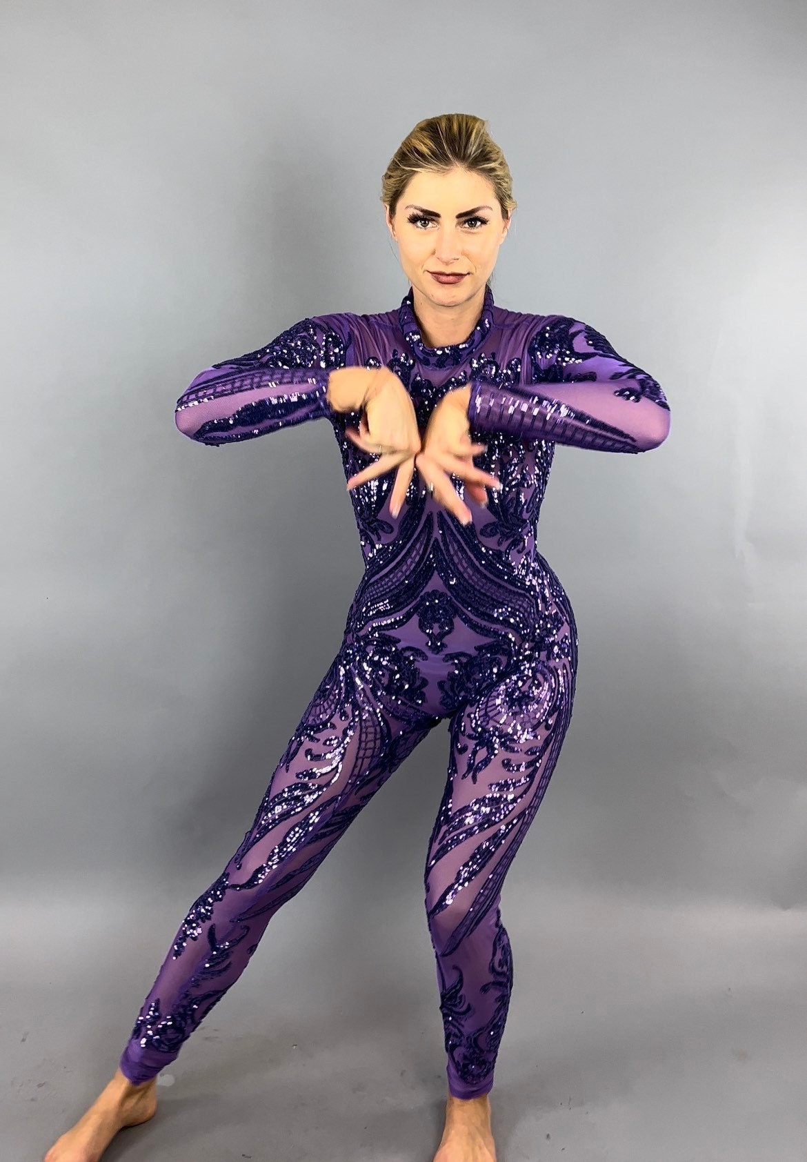 Sequins Catsuit, Exotic Dancewear, Beautiful Jumpsuit for Party, Wedding Bodysuit, Trending Now