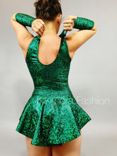 Emerald Green Leotard with Half Skirt, Halterneck, Sleeveless, Includes Hand Accessories