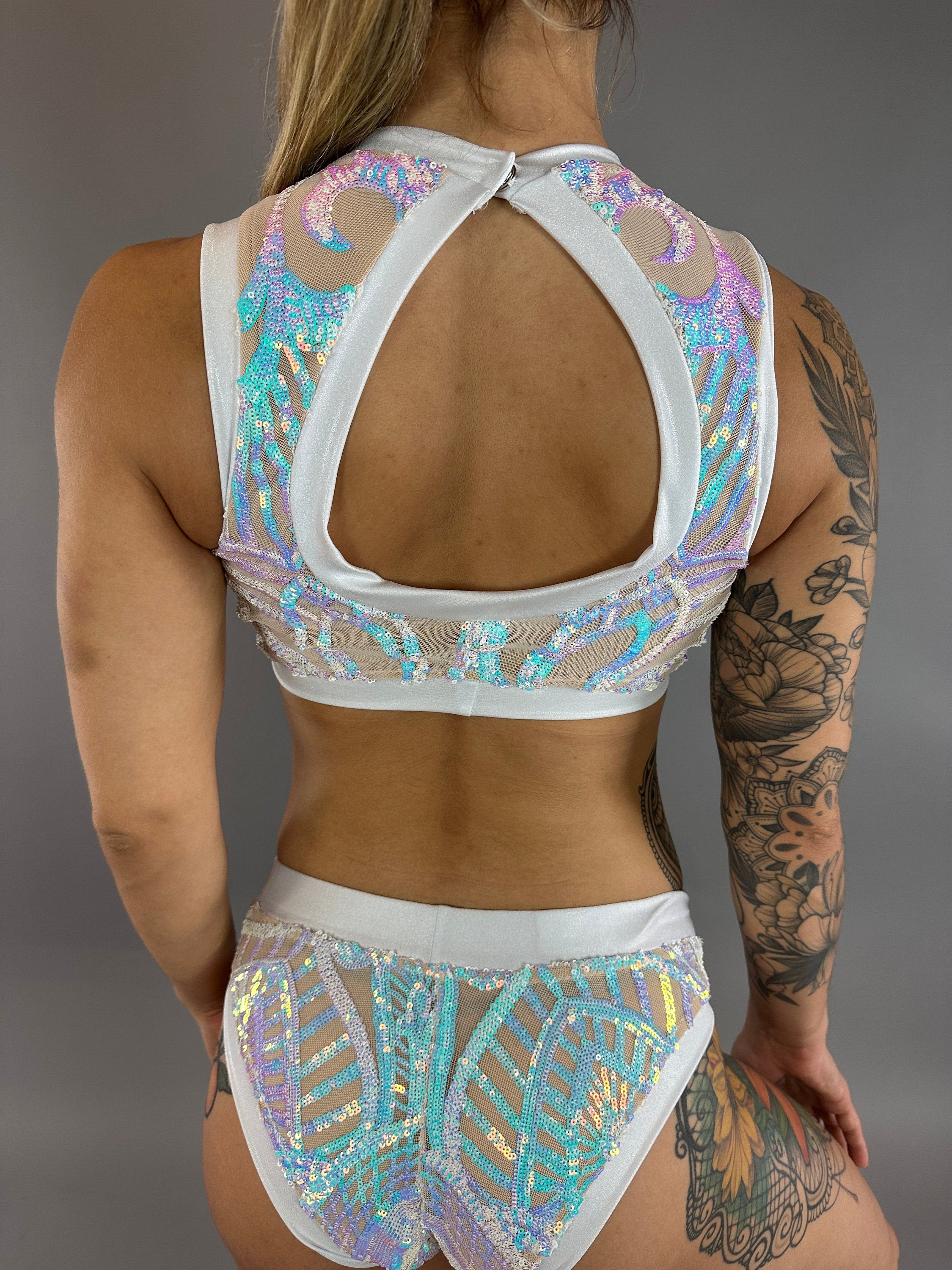 Pole Dance costume. Crop top and bottoms set .trending now exotic dance wear