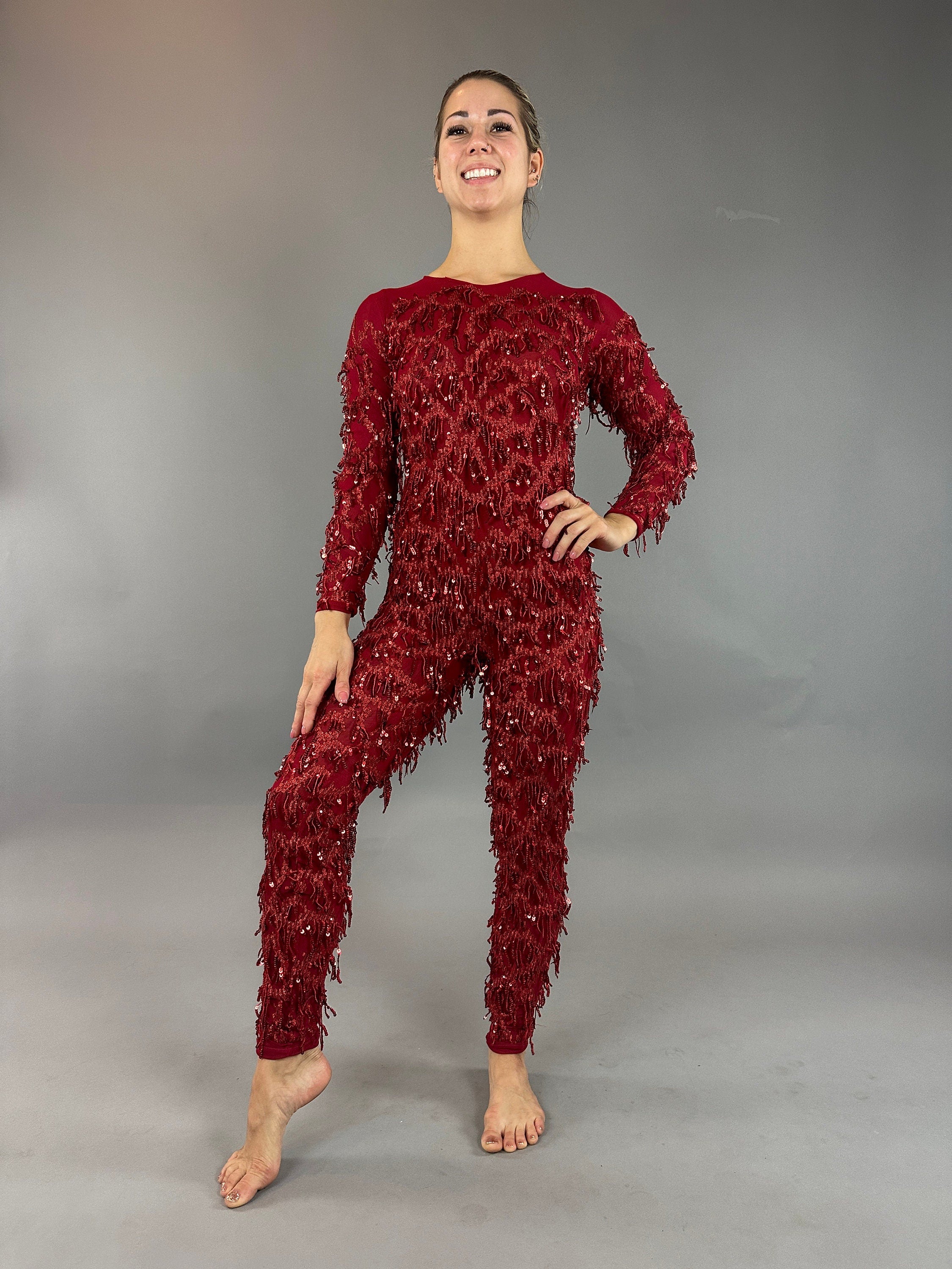 Red Cherry Jumpsuit, Scoop Neck. Full Sleeves