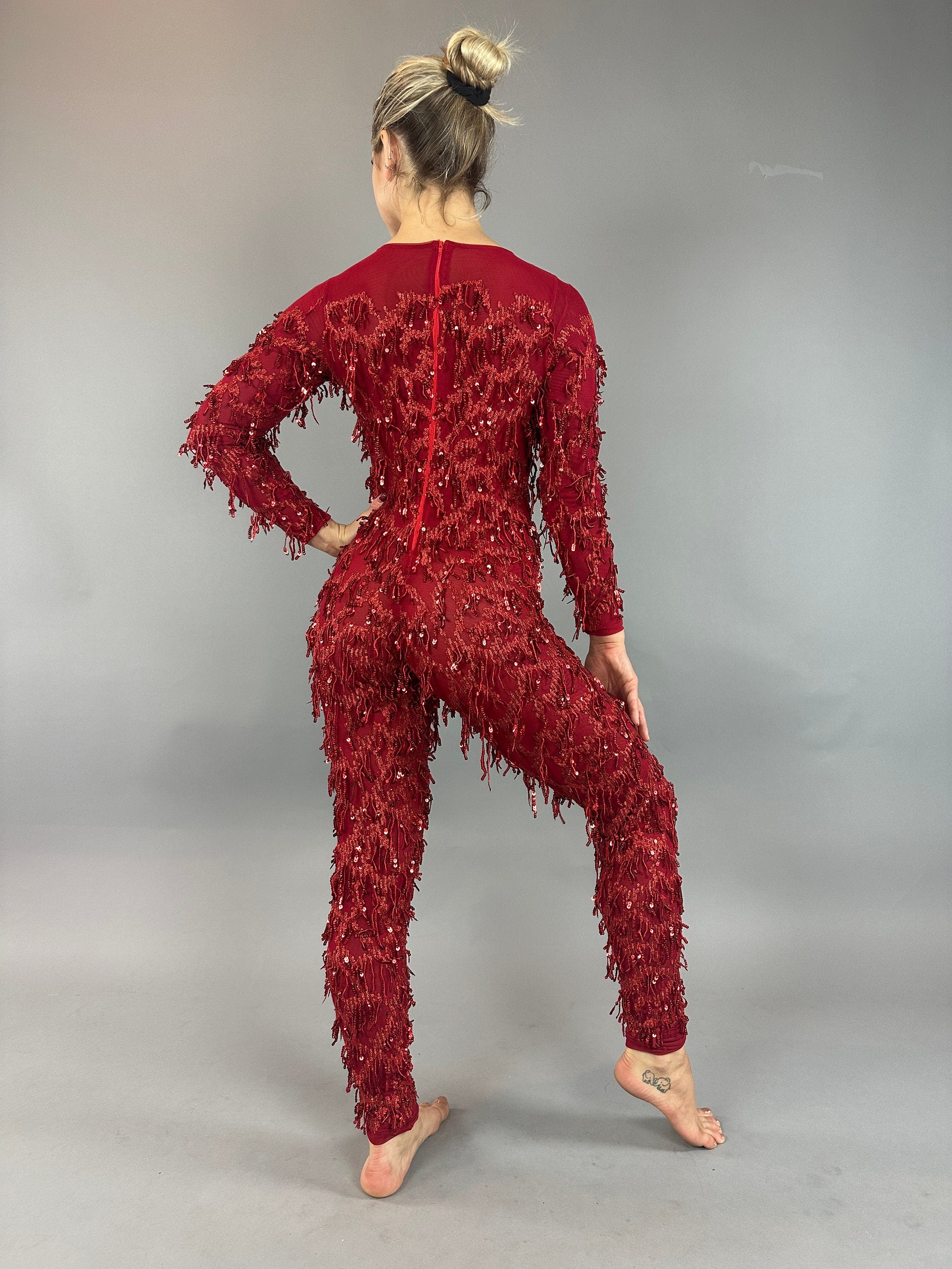 Red Cherry Jumpsuit, Scoop Neck. Full Sleeves