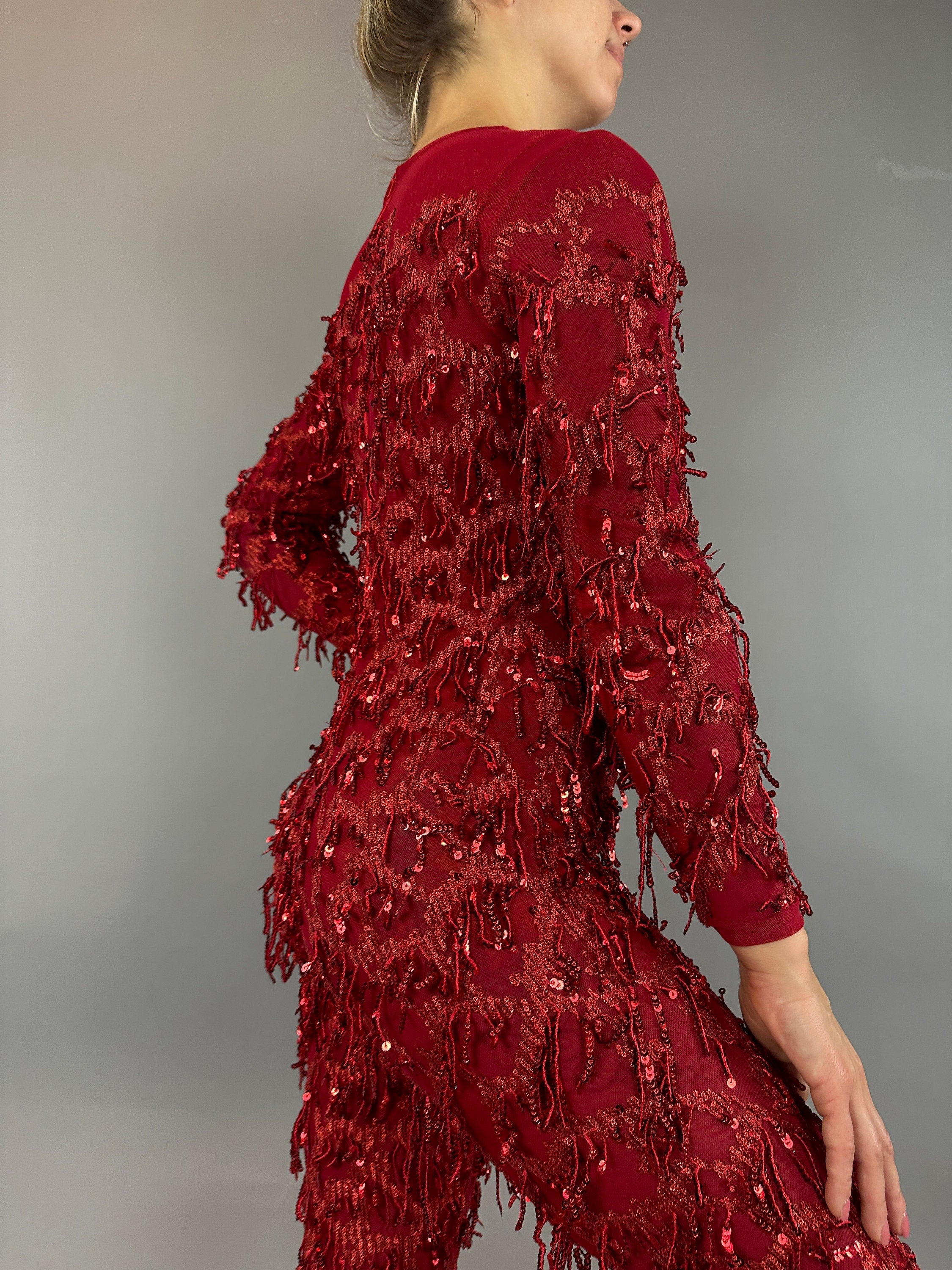 Red Cherry Jumpsuit, Scoop Neck. Full Sleeves