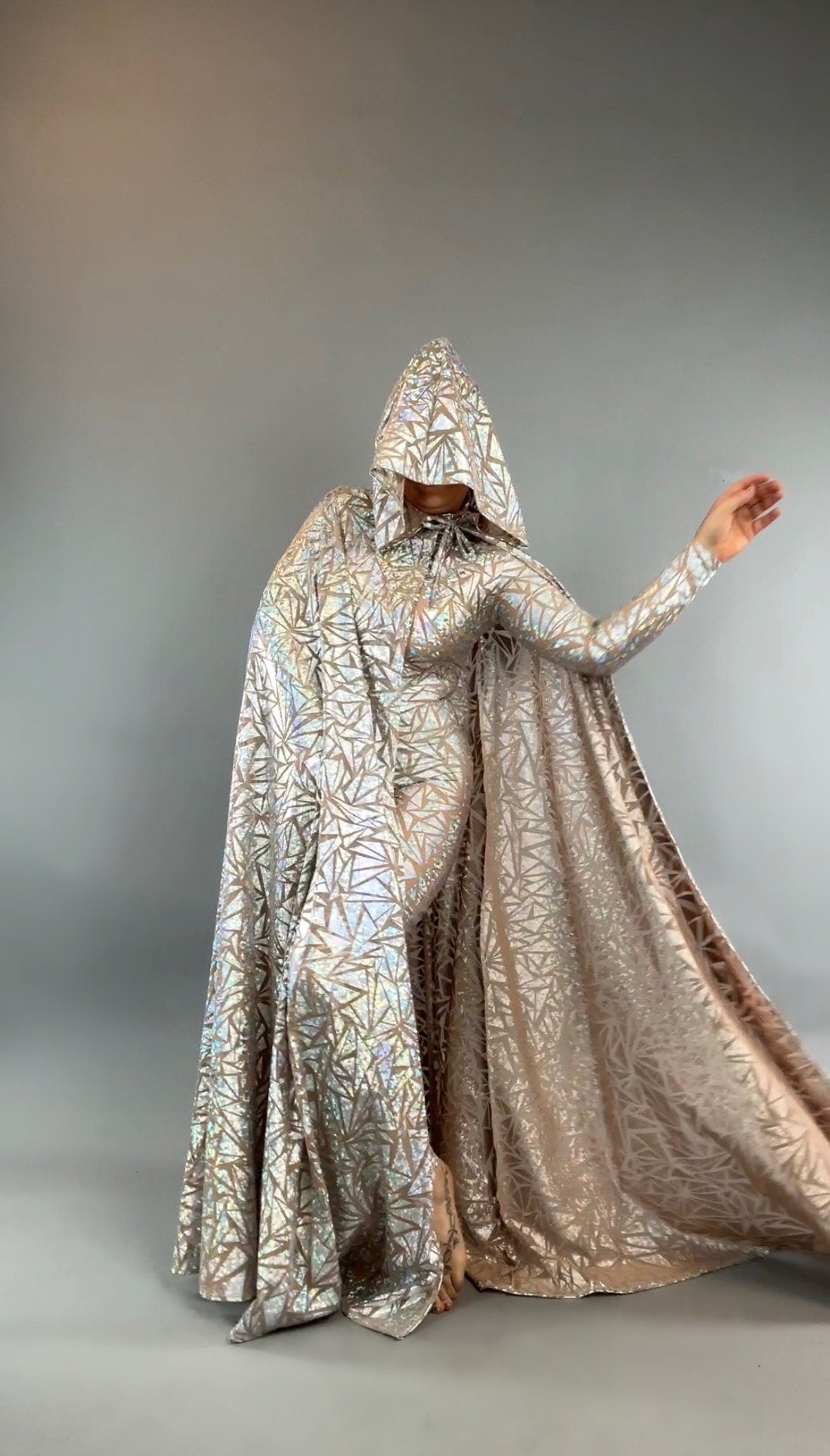 Shiny Hooded Cape Iridescent Geometric Print Costume Super Hero Cloa shiny-hooded-cape-iridescent-geometric-print-costume-super-hero-cloa