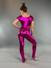 Shiny Lycra Catsuit, Cap Sleeves, Oval Neck