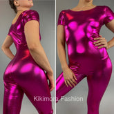 Shiny Lycra Catsuit, Cap Sleeves, Oval Neck