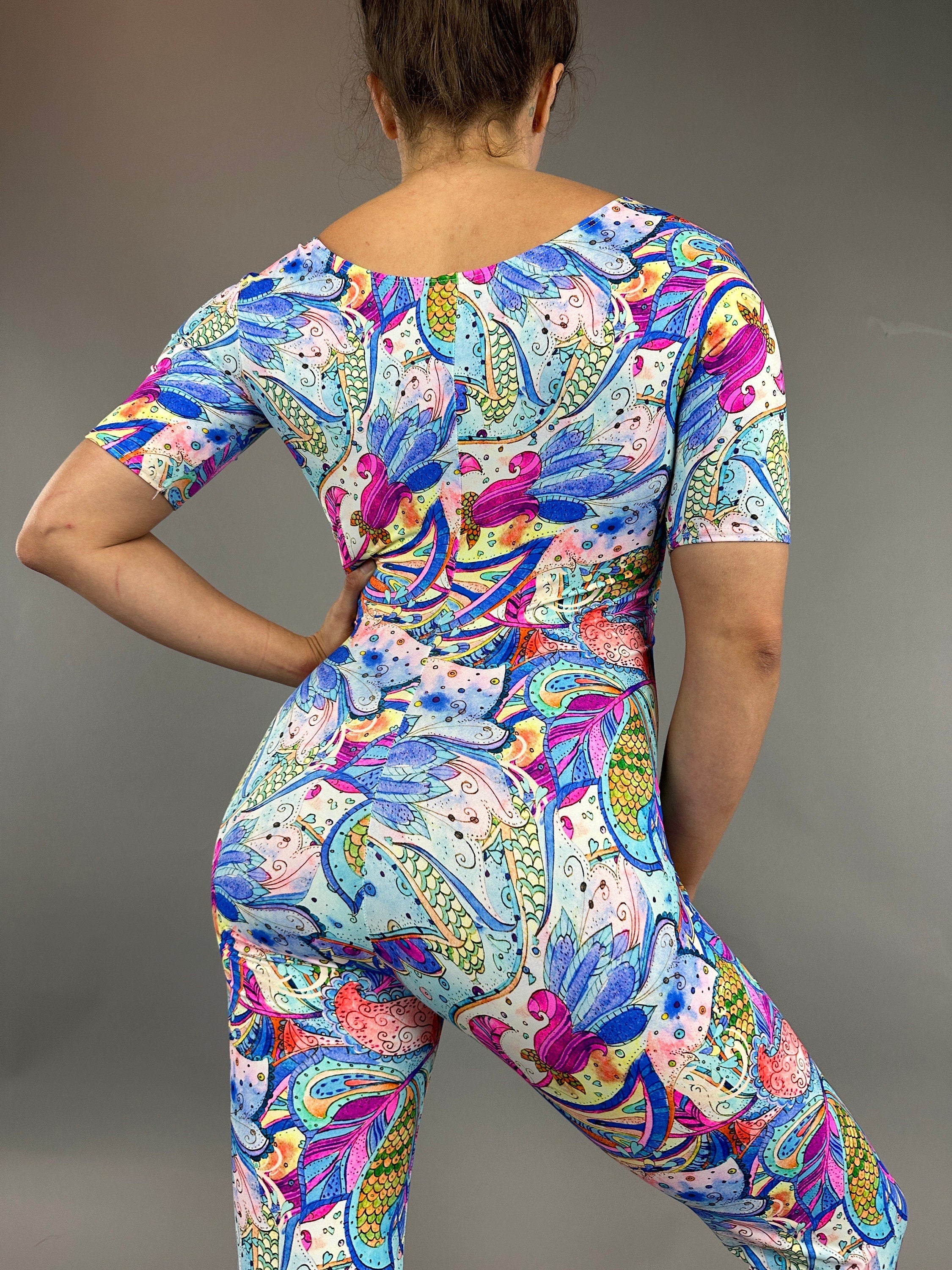 Fluorescent Flower Print Jumpsuit, Exotic Dance Wear, Trending Now, Aerialist Gift, Gymnastic Unitard