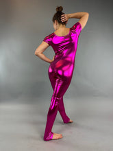 Shiny Lycra Catsuit, Cap Sleeves, Oval Neck