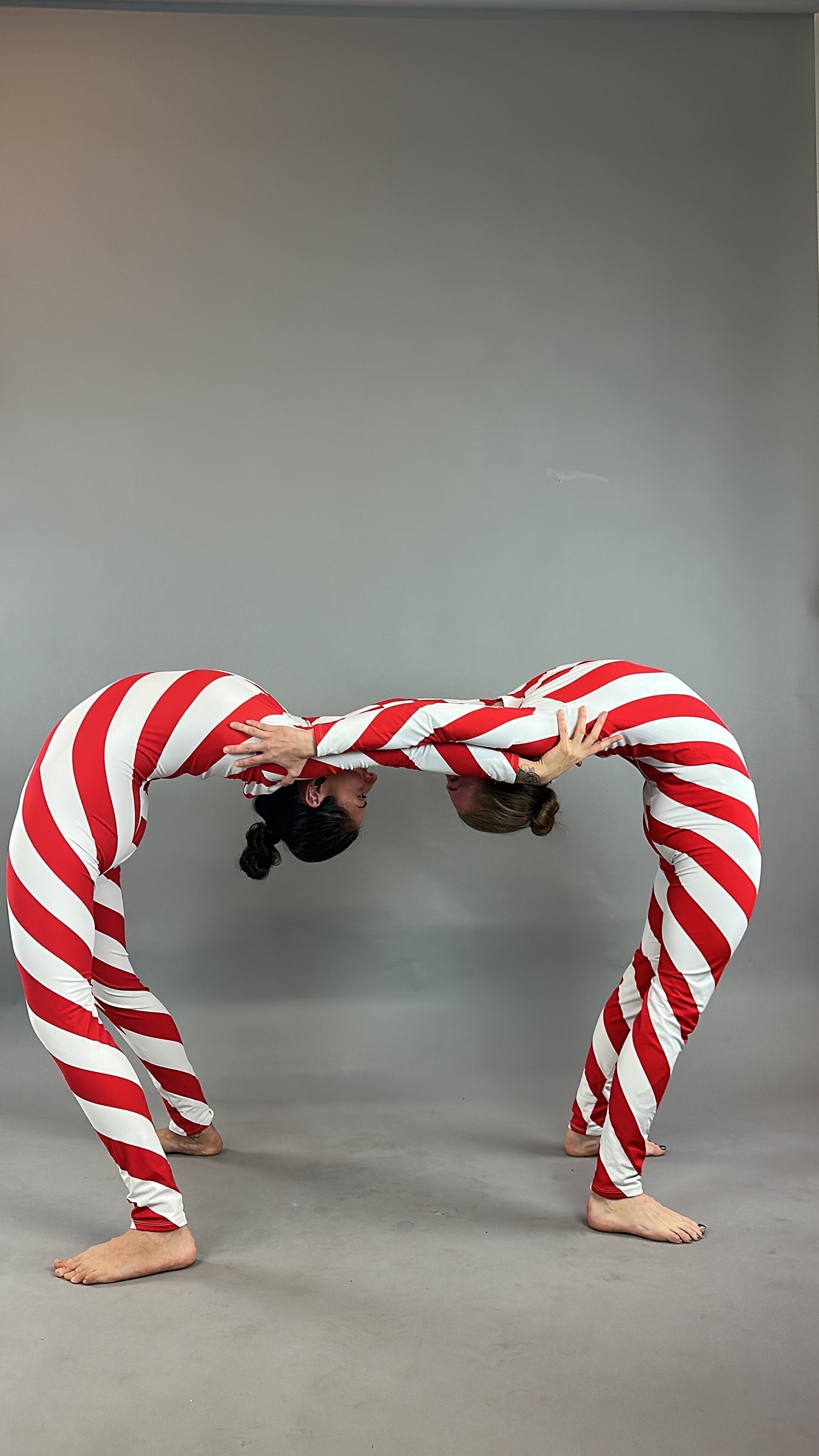 Red and White Stripes Catsuit, Full Sleeves, Turtleneck