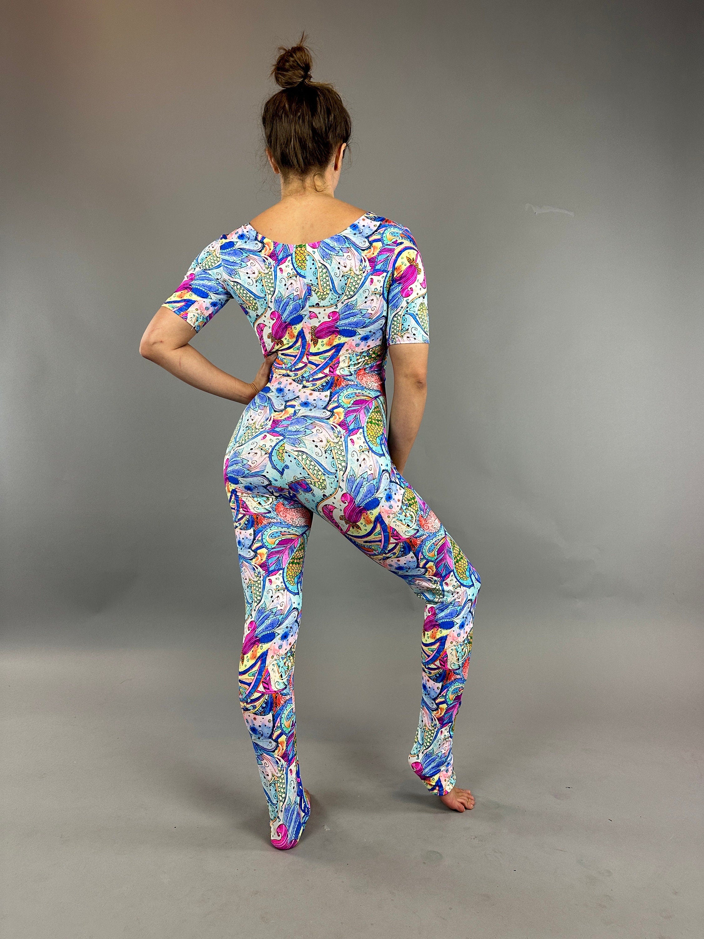 Fluorescent Flower Print Jumpsuit, Exotic Dance Wear, Trending Now, Aerialist Gift, Gymnastic Unitard