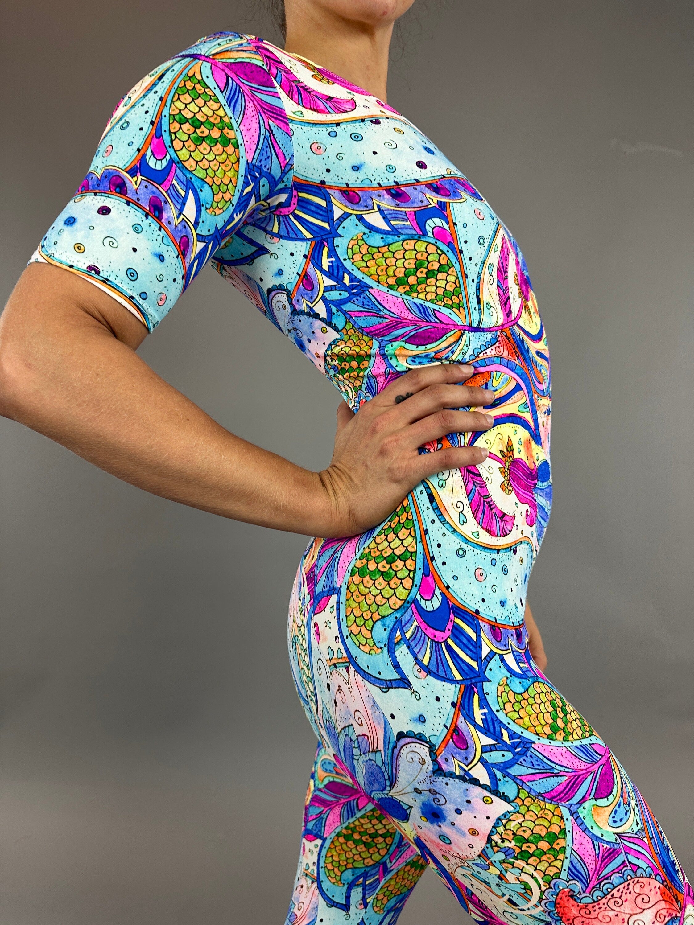 Fluorescent Flower Print Jumpsuit, Exotic Dance Wear, Trending Now, Aerialist Gift, Gymnastic Unitard