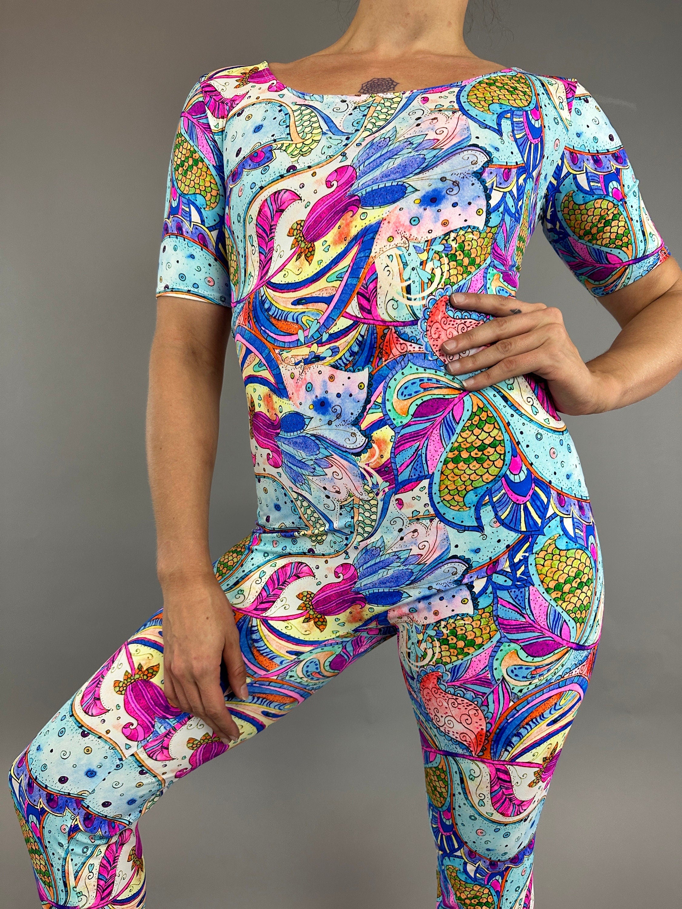 Fluorescent Flower Print Jumpsuit, Exotic Dance Wear, Trending Now, Aerialist Gift, Gymnastic Unitard