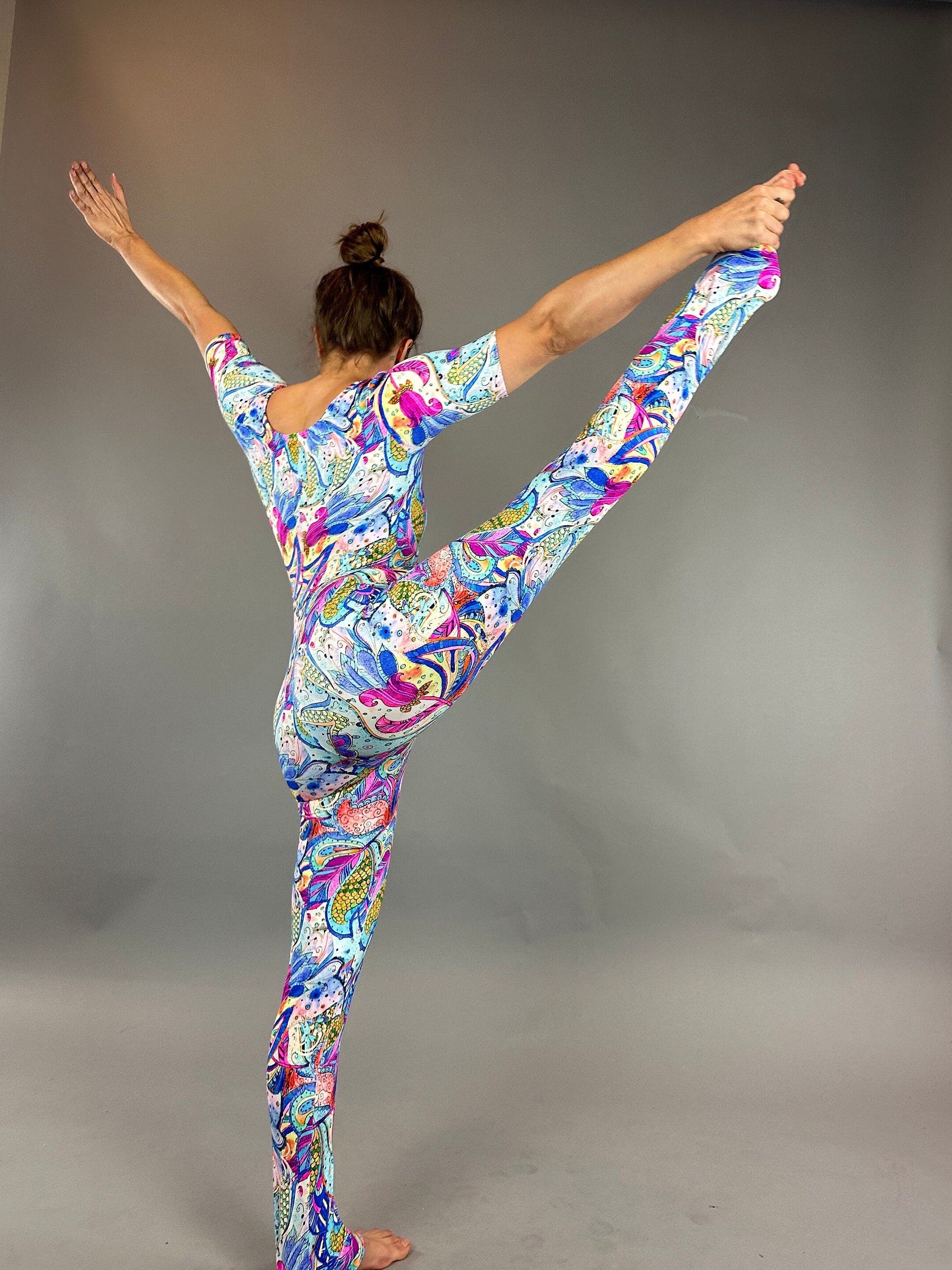Fluorescent Flower Print Jumpsuit, Exotic Dance Wear, Trending Now, Aerialist Gift, Gymnastic Unitard