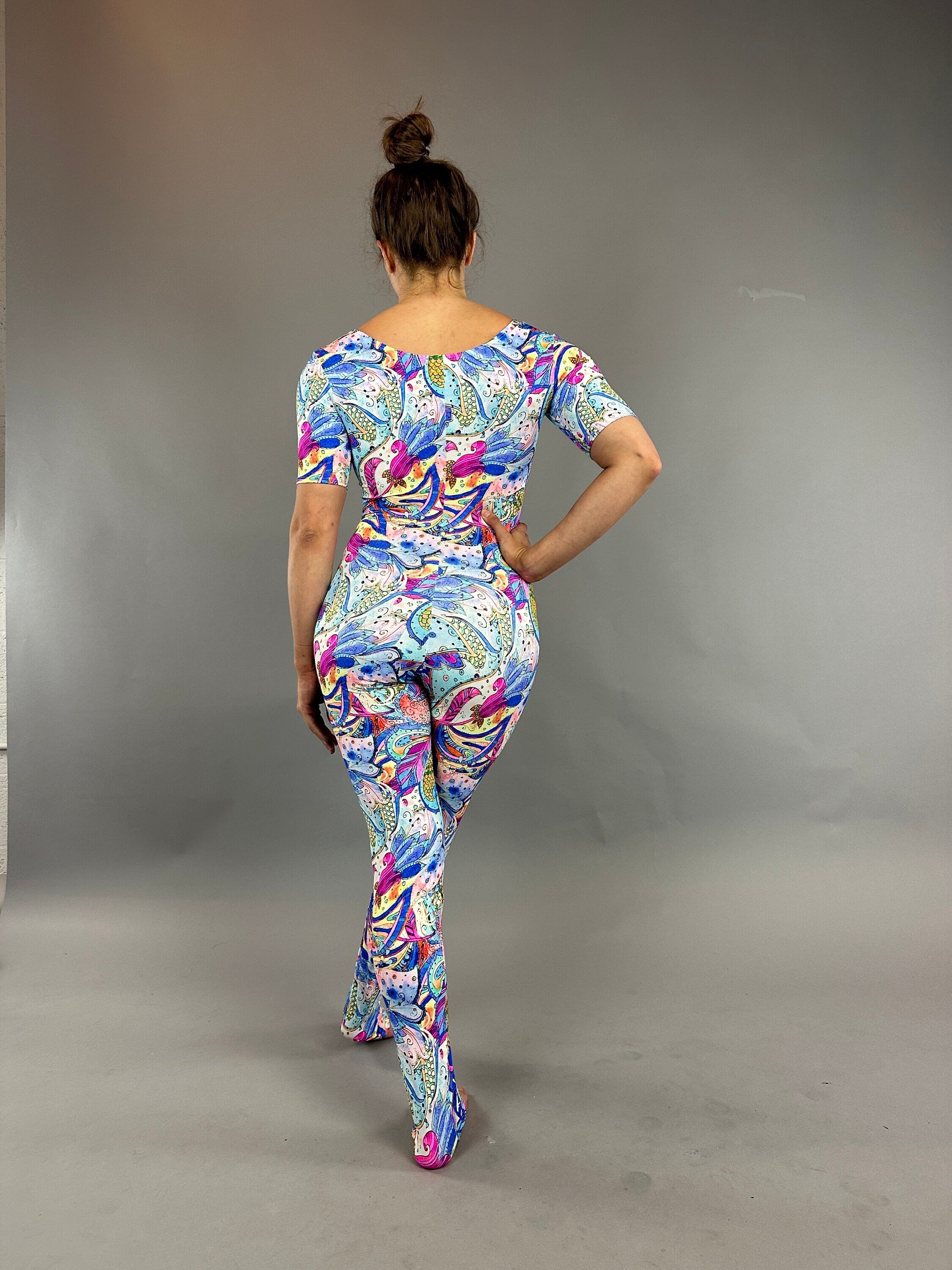 Fluorescent Flower Print Jumpsuit, Exotic Dance Wear, Trending Now, Aerialist Gift, Gymnastic Unitard