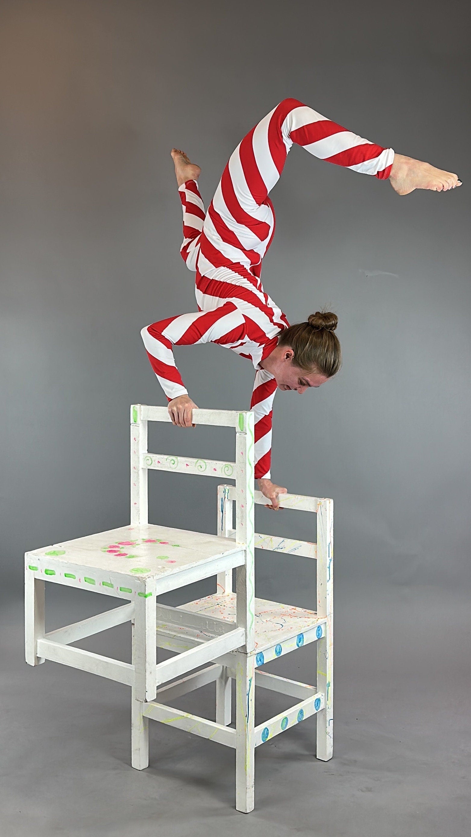 Red and White Stripes Catsuit, Full Sleeves, Turtleneck