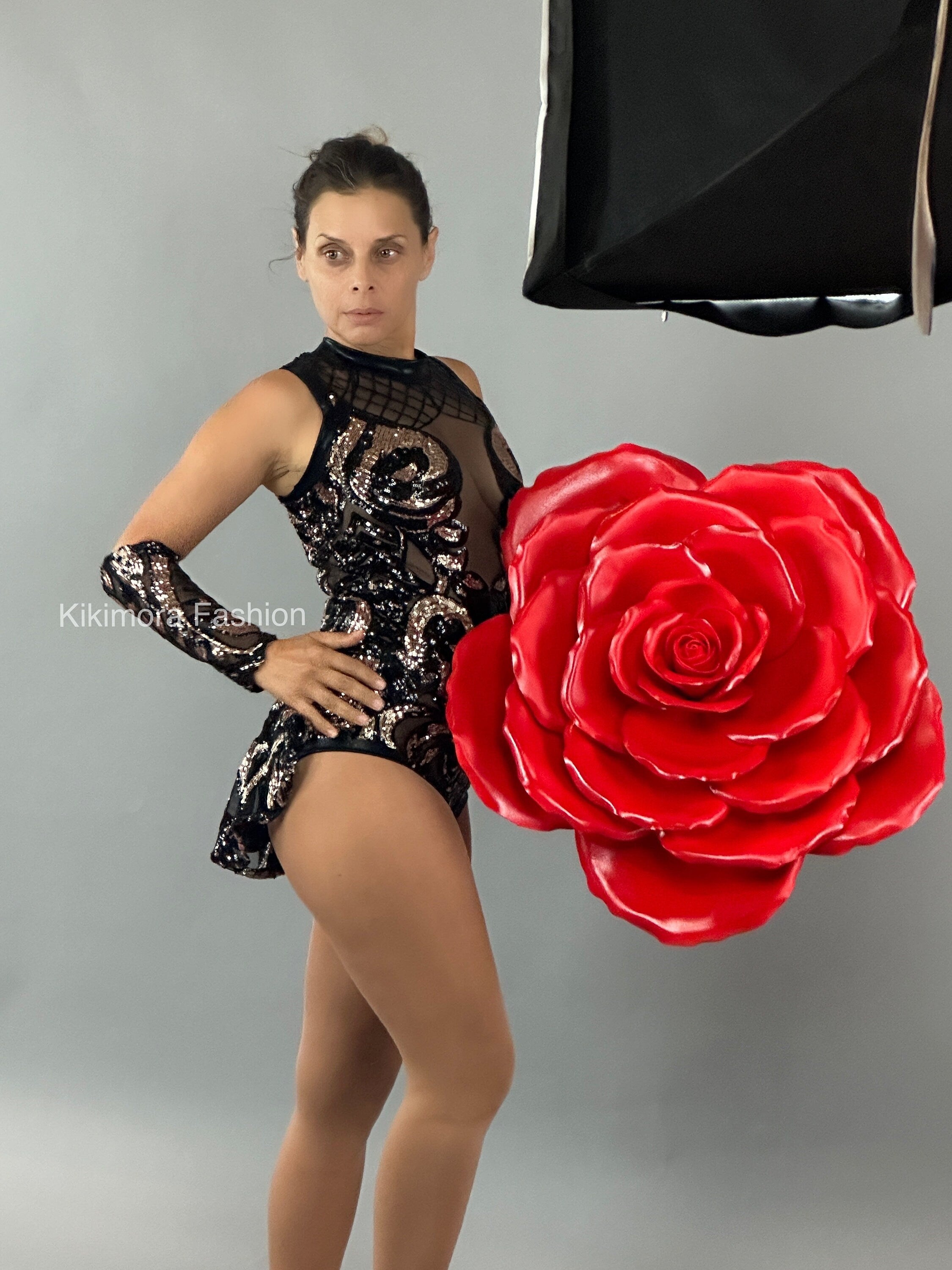 Show girl costume, Black Gold Sequins Leotard, Salsa dancer, bodysuit for woman, Exotic Dance wear, Bridal bodysuit.trending now
