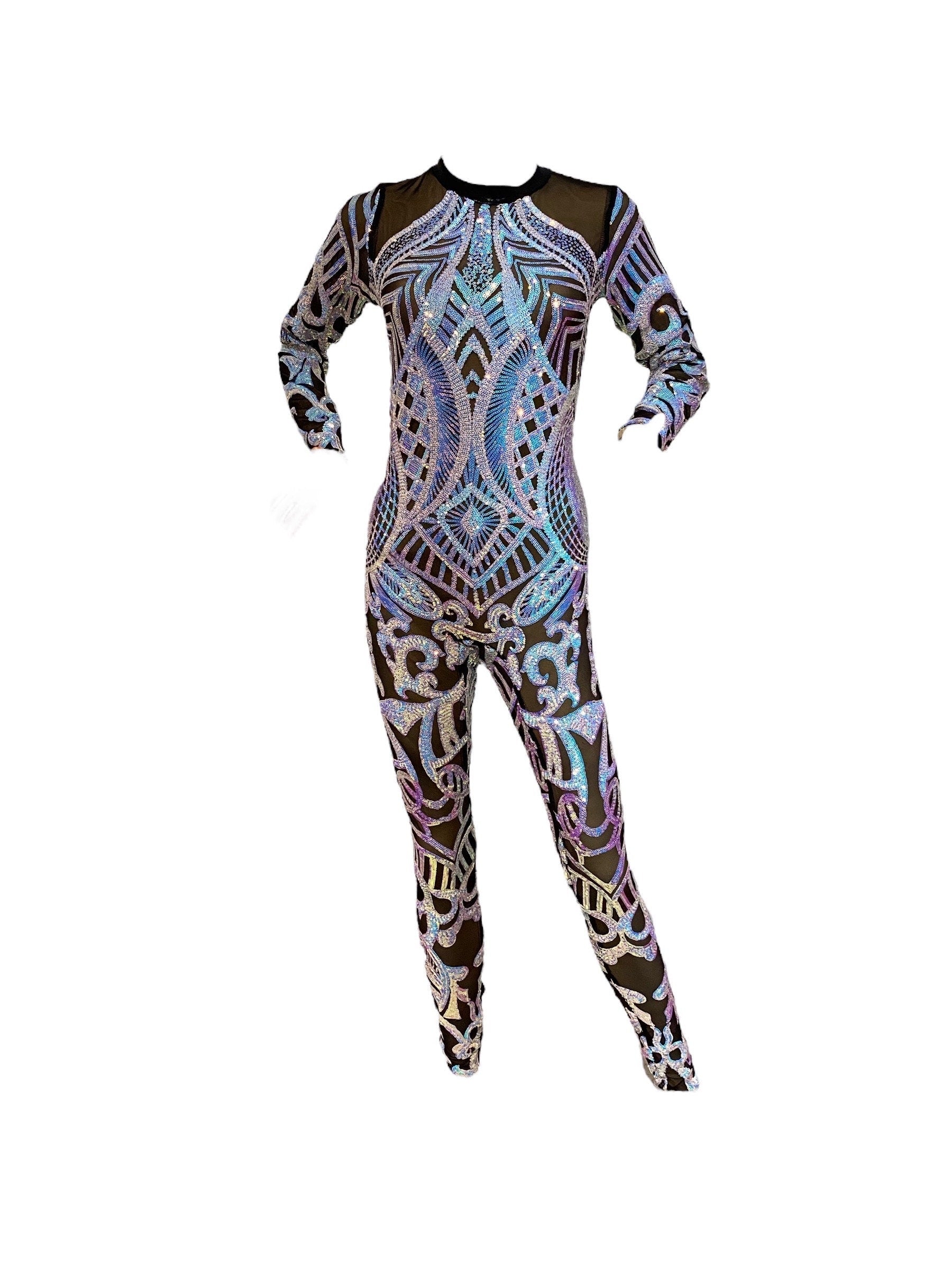 Unicorn on Black Mesh, Gymnastic Catsuit, Exotic Dance Wear, Trending Now, Circus Performers, Party Outfit, Wedding Bodysuit