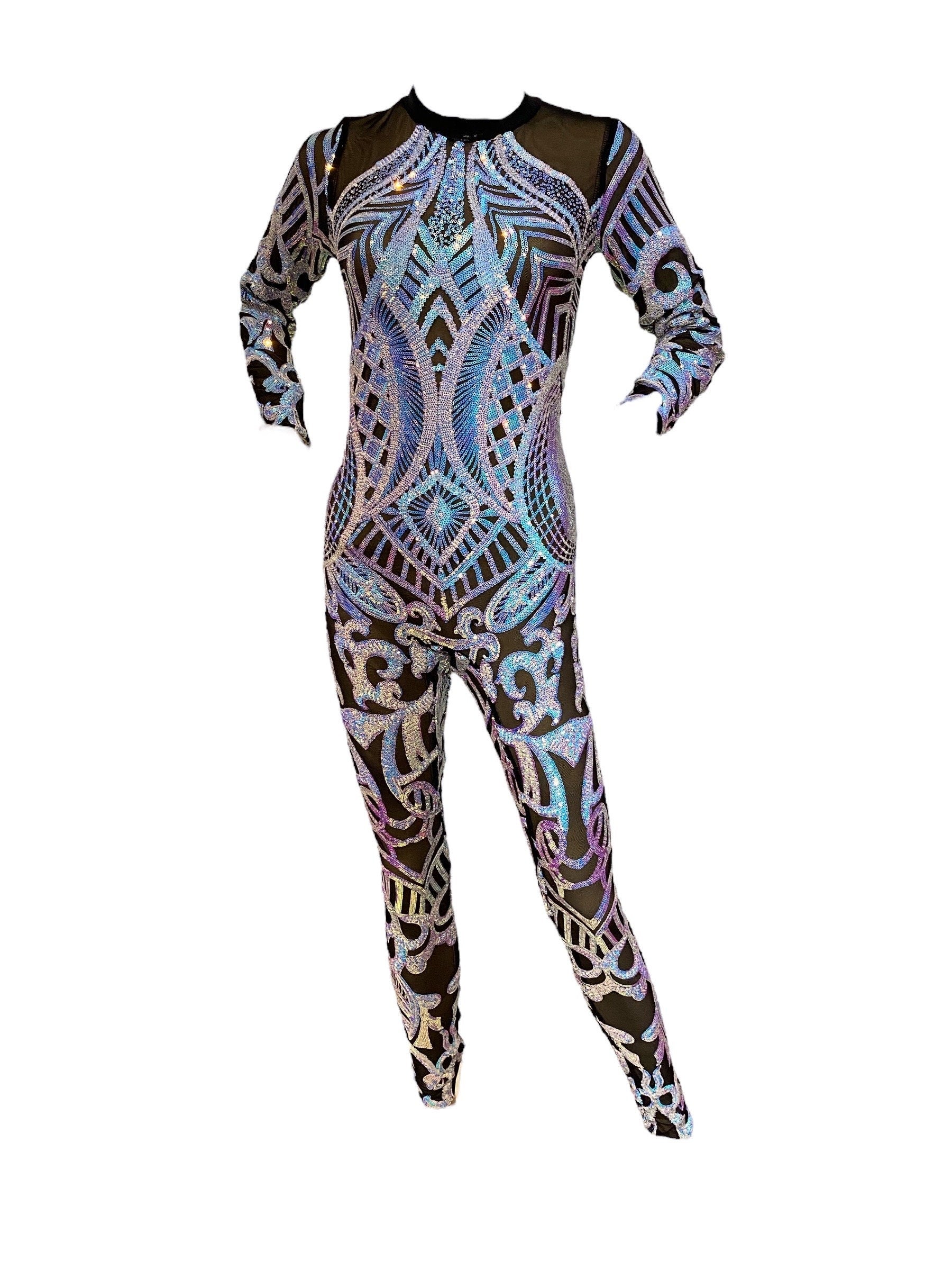 Unicorn on Black Mesh, Gymnastic Catsuit, Exotic Dance Wear, Trending Now, Circus Performers, Party Outfit, Wedding Bodysuit