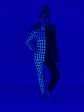 Diamond and Black Catsuit, Holographic Jumpsuit, Full Sleeves, Turtleneck