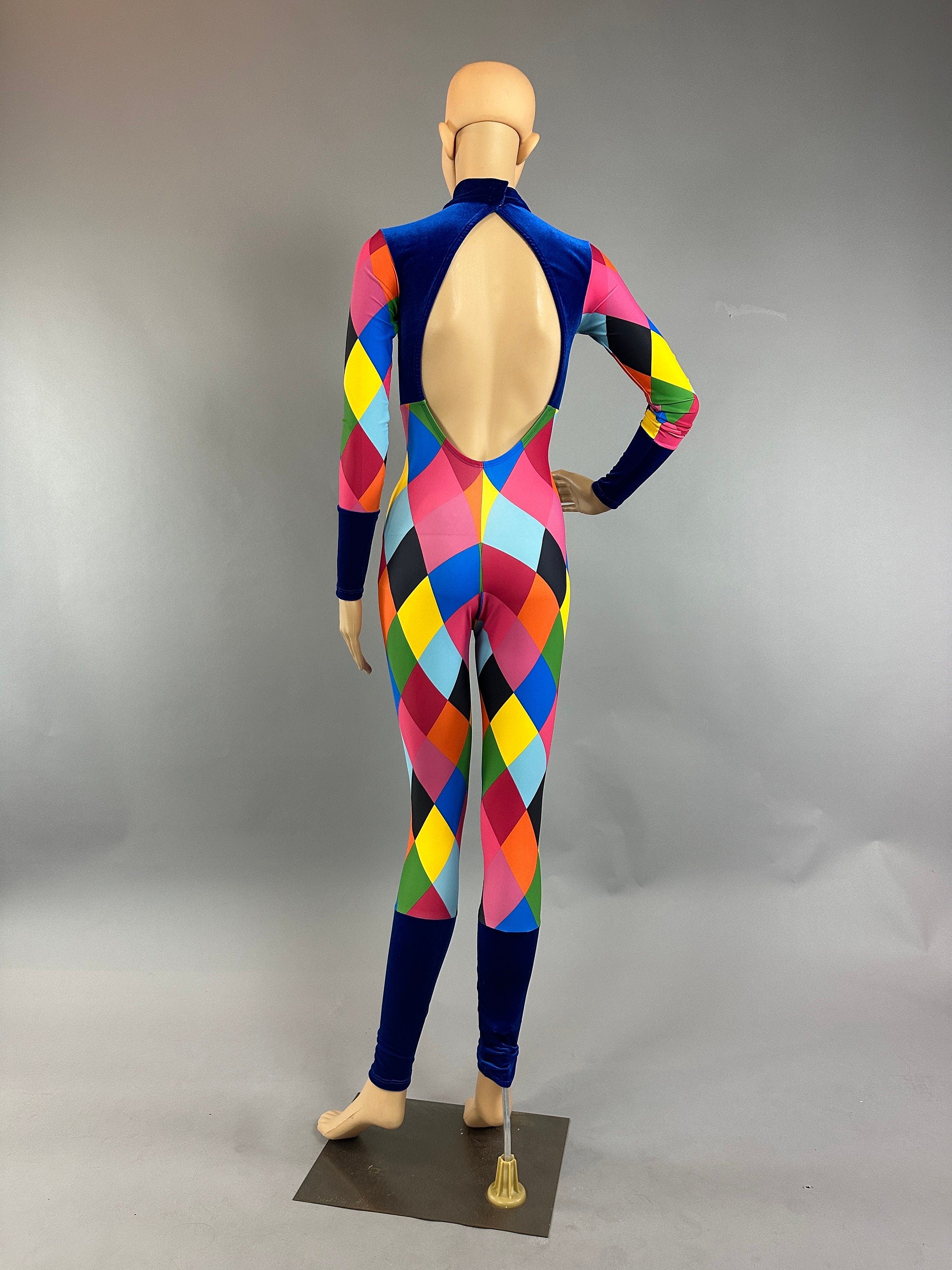 Harlequin costume, new trend, spandex catsuit , bodysuit for woman or man. Exotic dance wear, gymnastic uniforms
