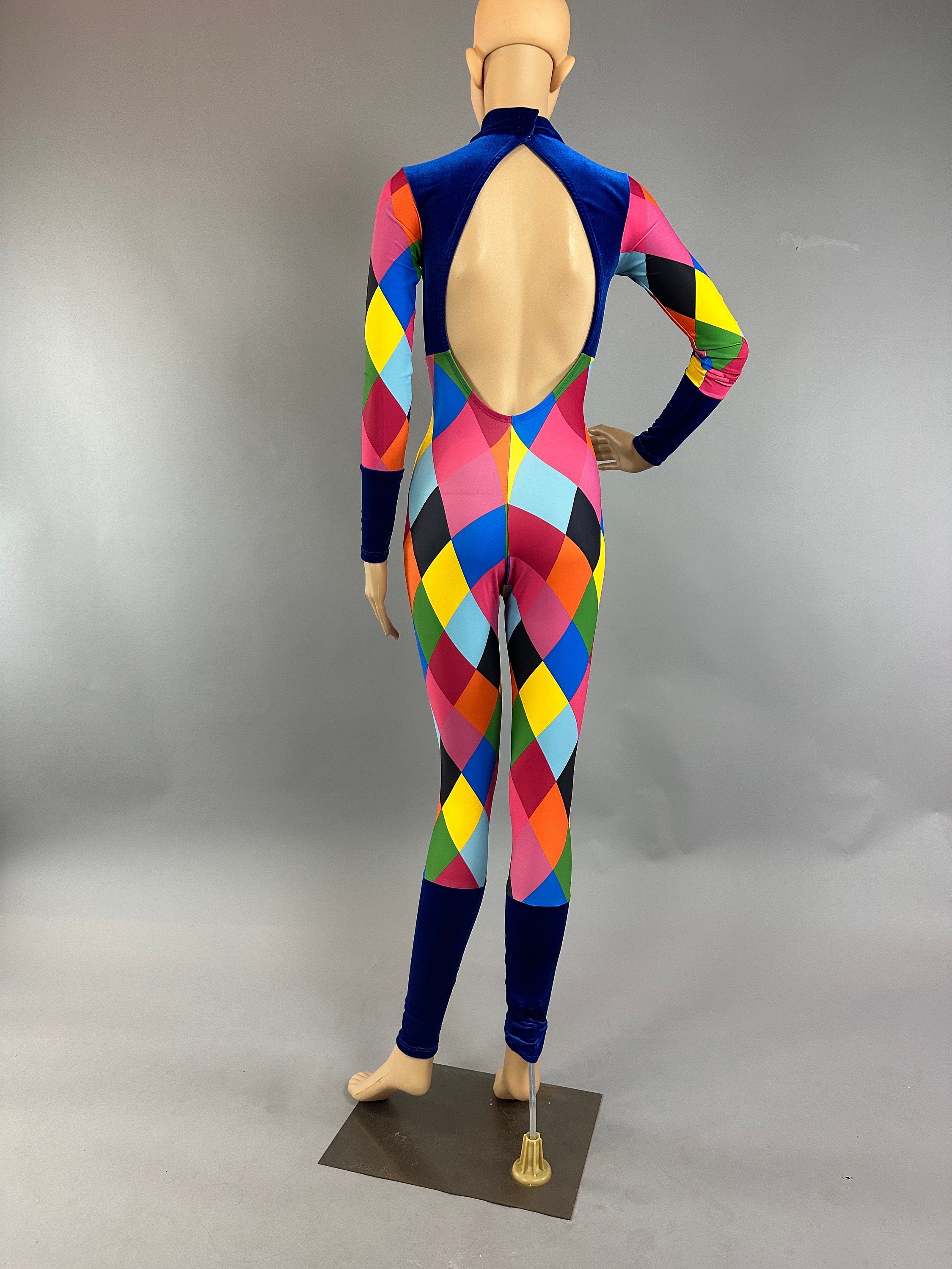 Harlequin costume, new trend, spandex catsuit , bodysuit for woman or man. Exotic dance wear, gymnastic uniforms
