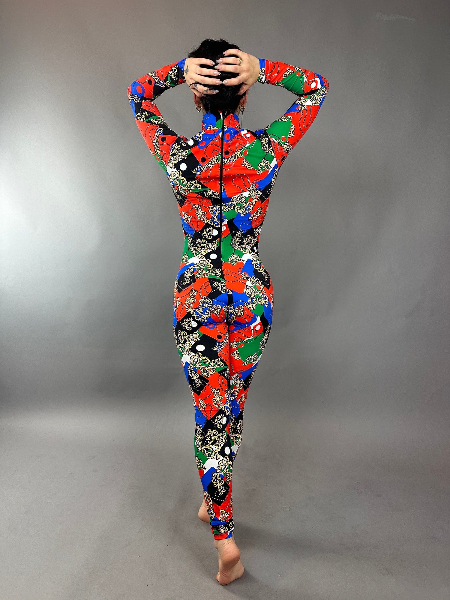 Multicolor Lycra Catsuit, Full Sleeves Jumpsuit, Turtleneck