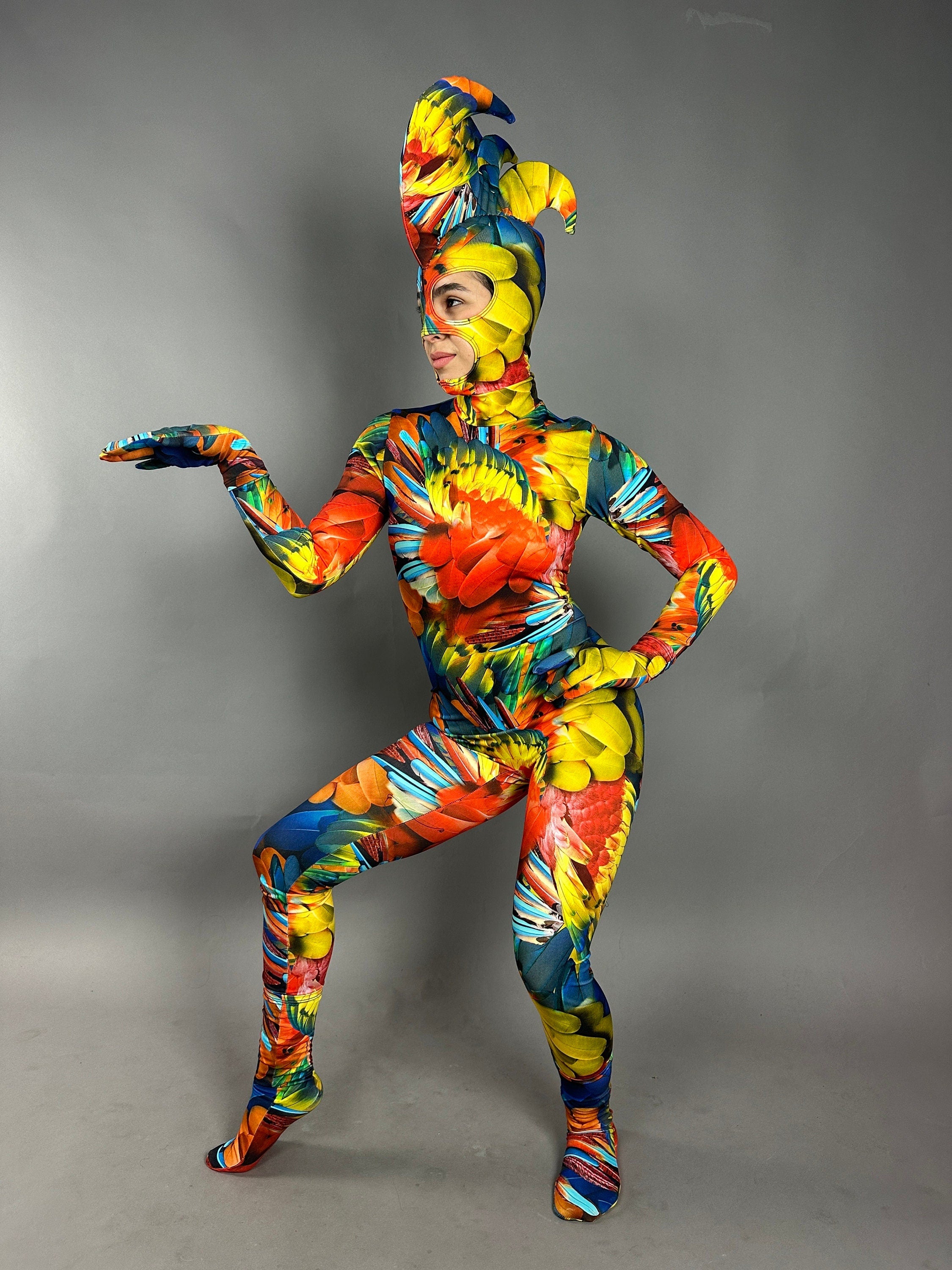 Parrot Costume, Exotic Dance Wear, Festival Fashion, Party Outfit, Circus Print, Trending Now, Mardi Gras Festival