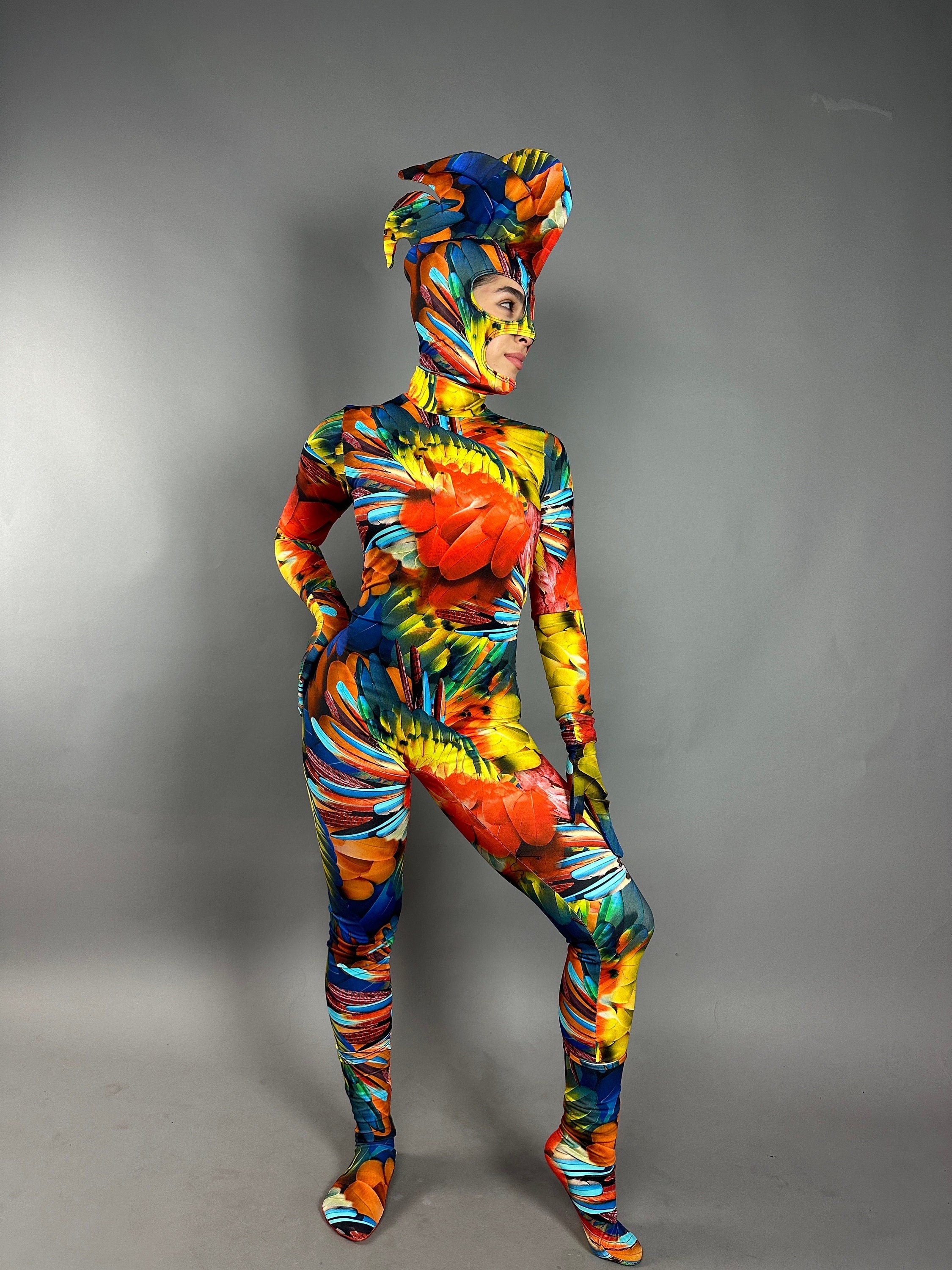 Parrot Costume, Exotic Dance Wear, Festival Fashion, Party Outfit, Circus Print, Trending Now, Mardi Gras Festival