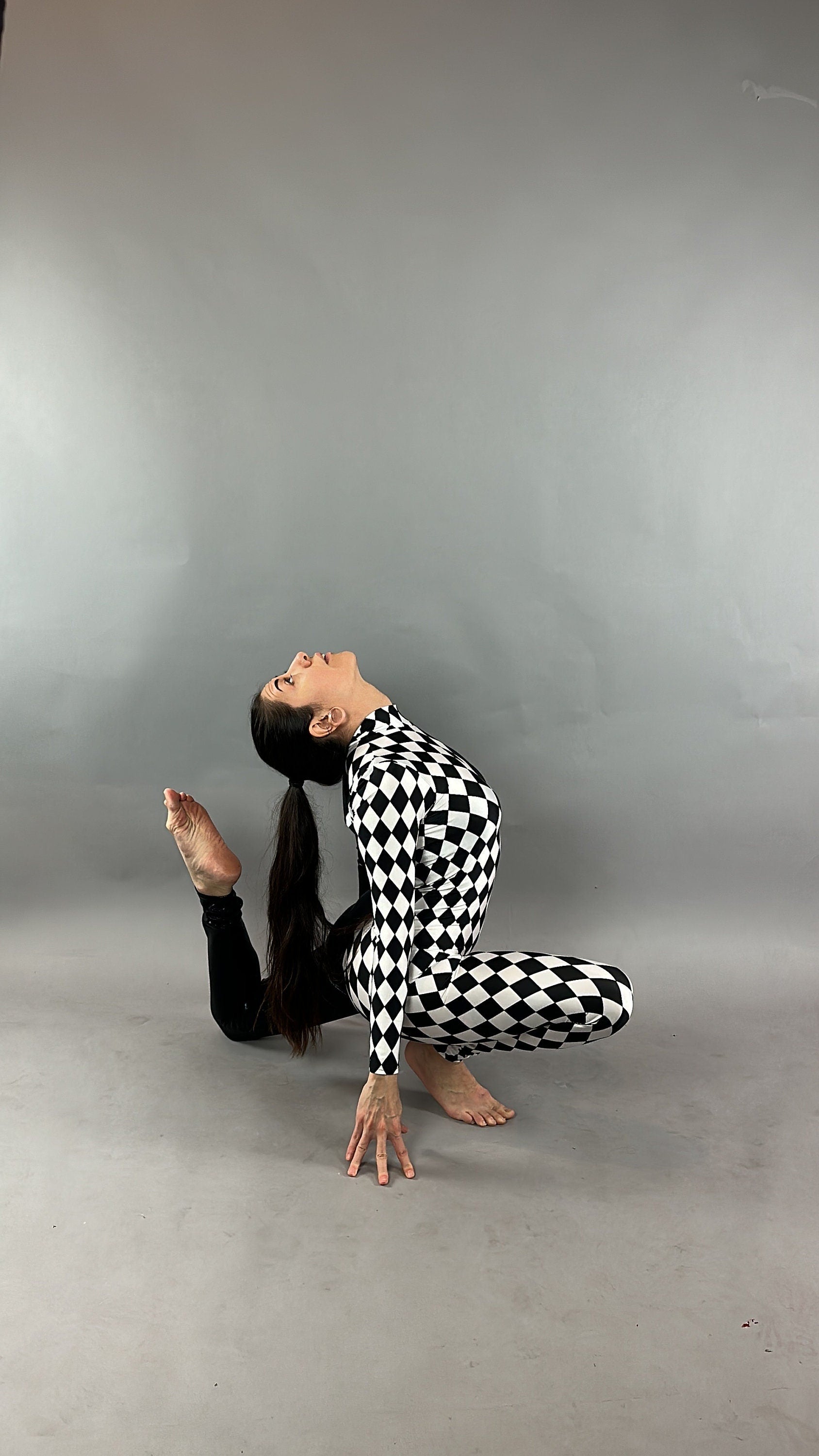 Diamond and Black Catsuit, Holographic Jumpsuit, Full Sleeves, Turtleneck