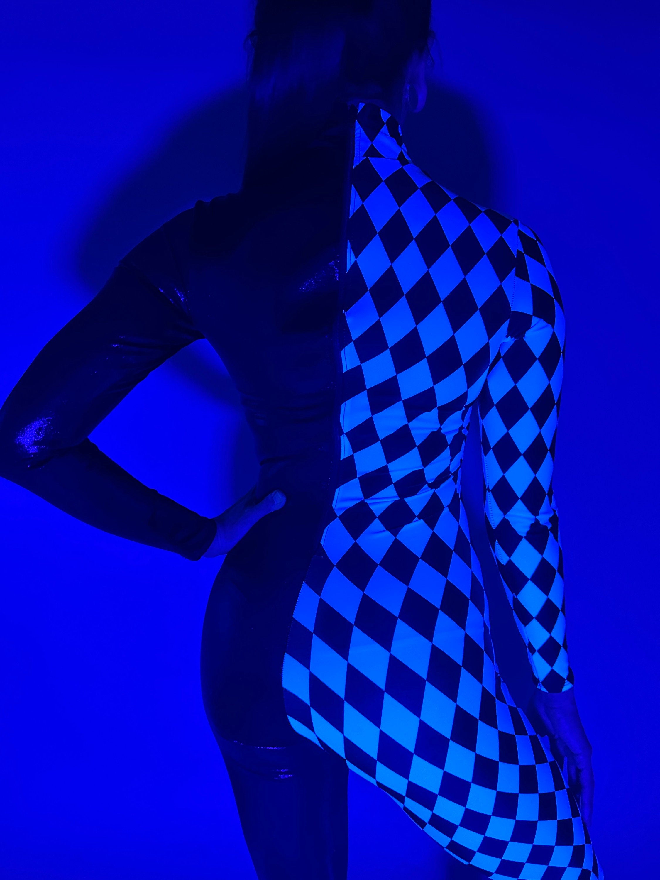 Diamond and Black Catsuit, Holographic Jumpsuit, Full Sleeves, Turtleneck