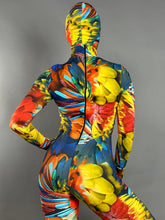Abstract Print Multicolor Jumpsuit, Long Sleeve Catsuit, Turtleneck Bodysuit