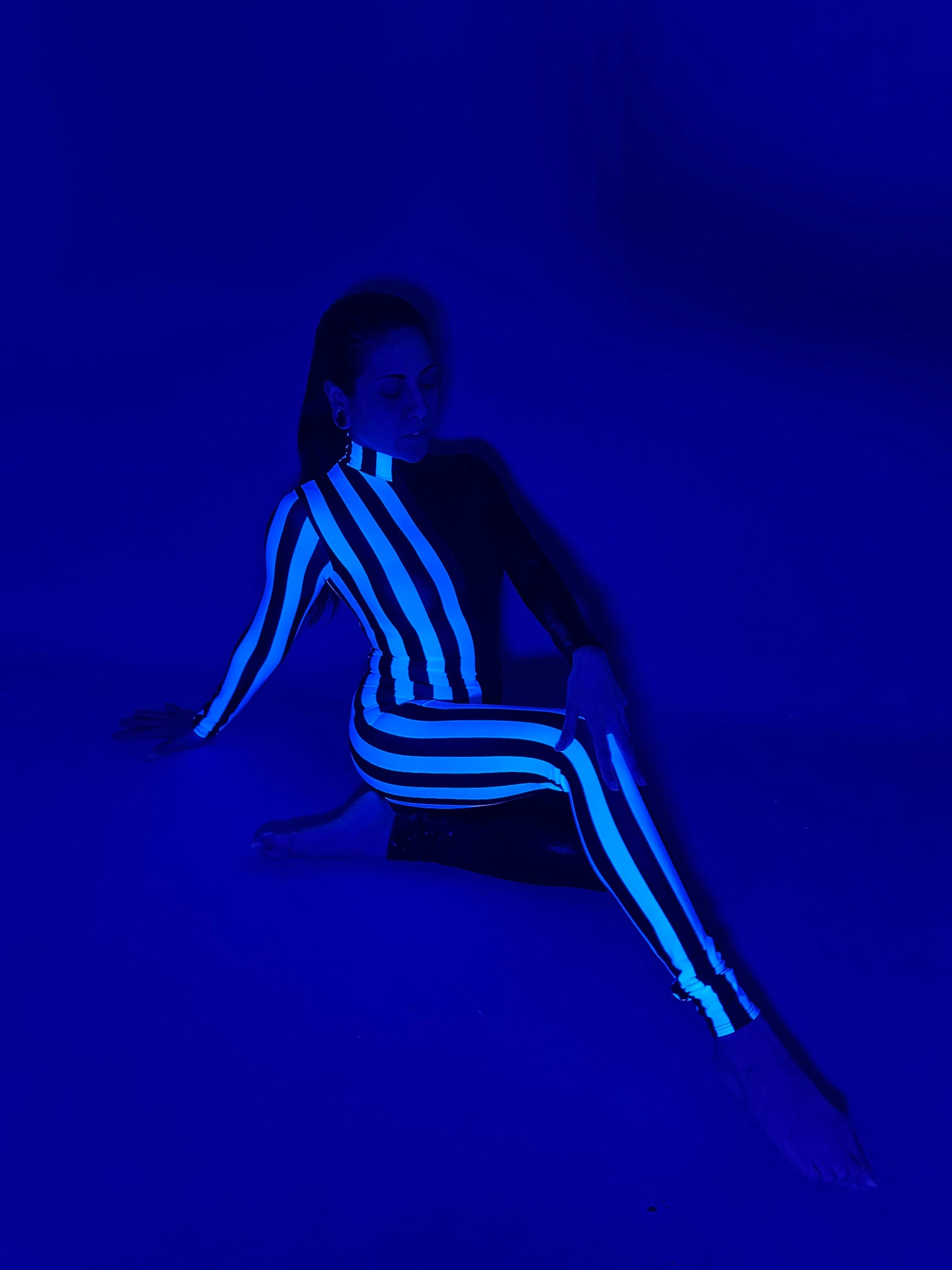 Black and White Split Fabric Catsuit Jumpsuit, Full Sleeves, Turtleneck