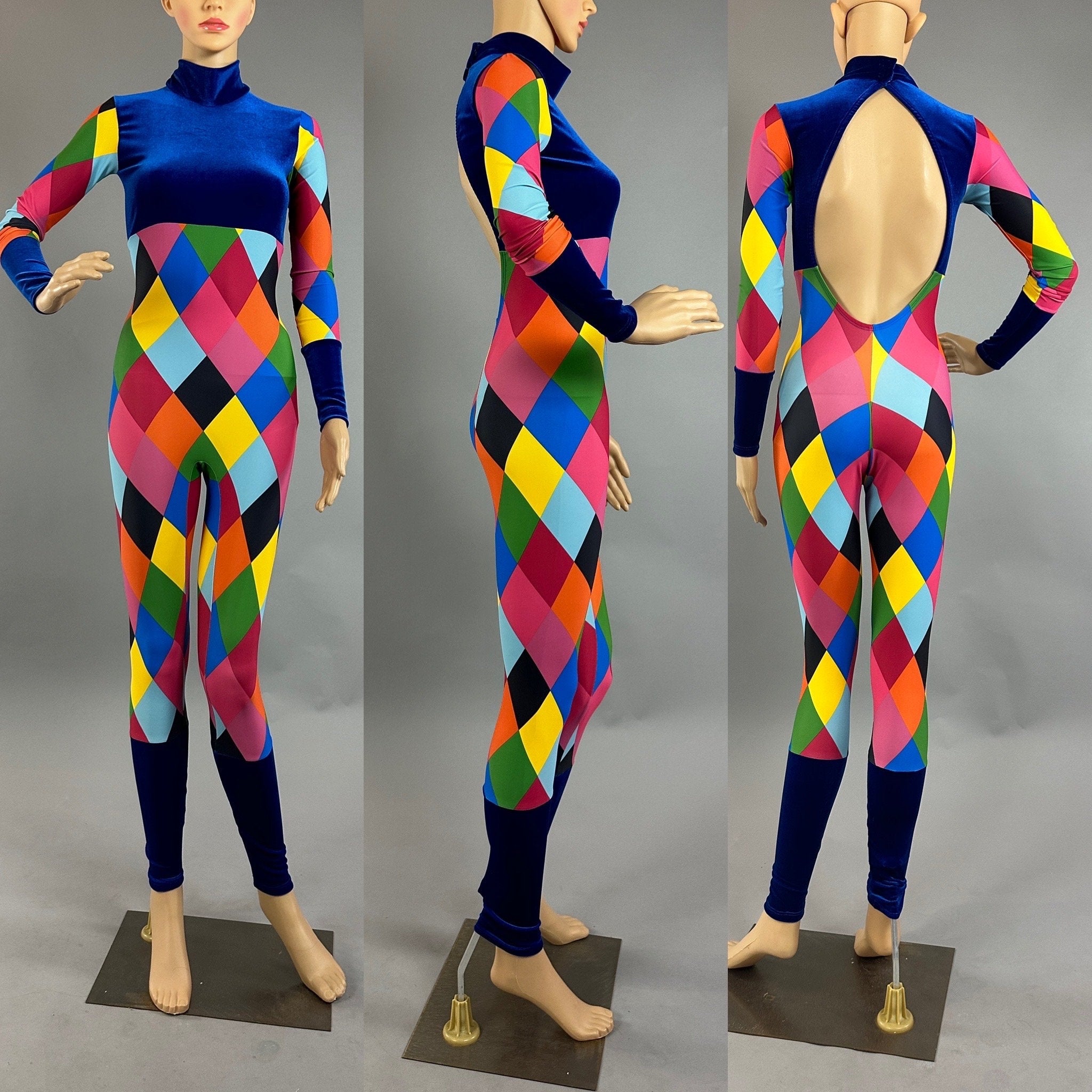 Harlequin costume, new trend, spandex catsuit , bodysuit for woman or man. Exotic dance wear, gymnastic uniforms
