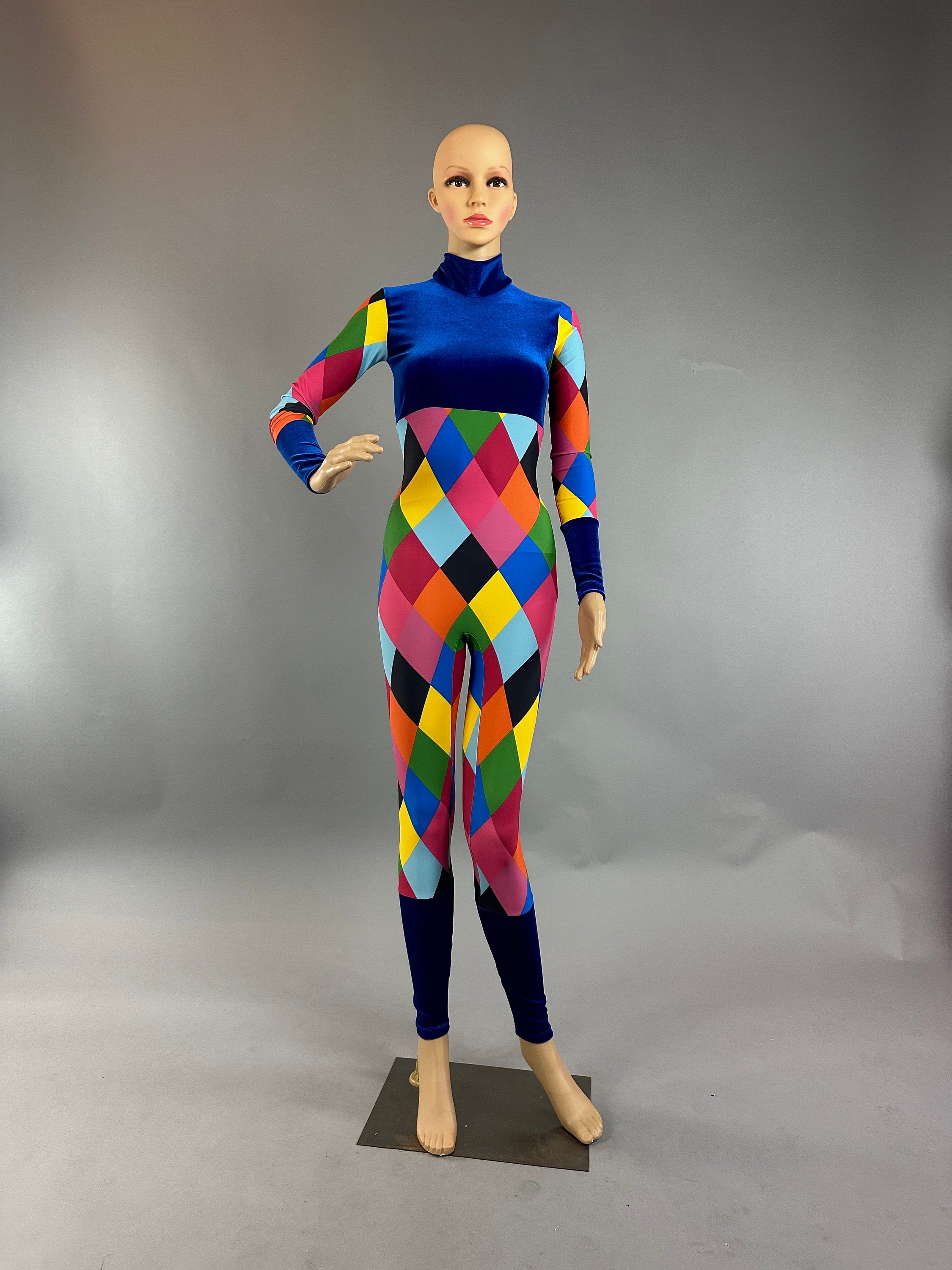 Harlequin costume, new trend, spandex catsuit , bodysuit for woman or man. Exotic dance wear, gymnastic uniforms