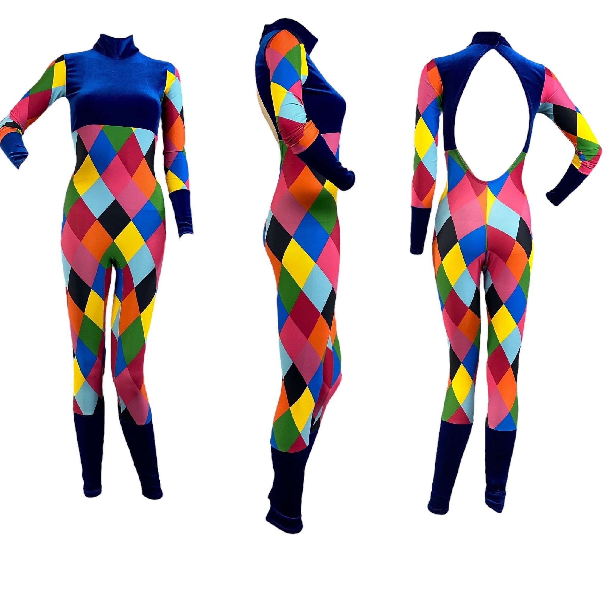 Harlequin costume, new trend, spandex catsuit , bodysuit for woman or man. Exotic dance wear, gymnastic uniforms