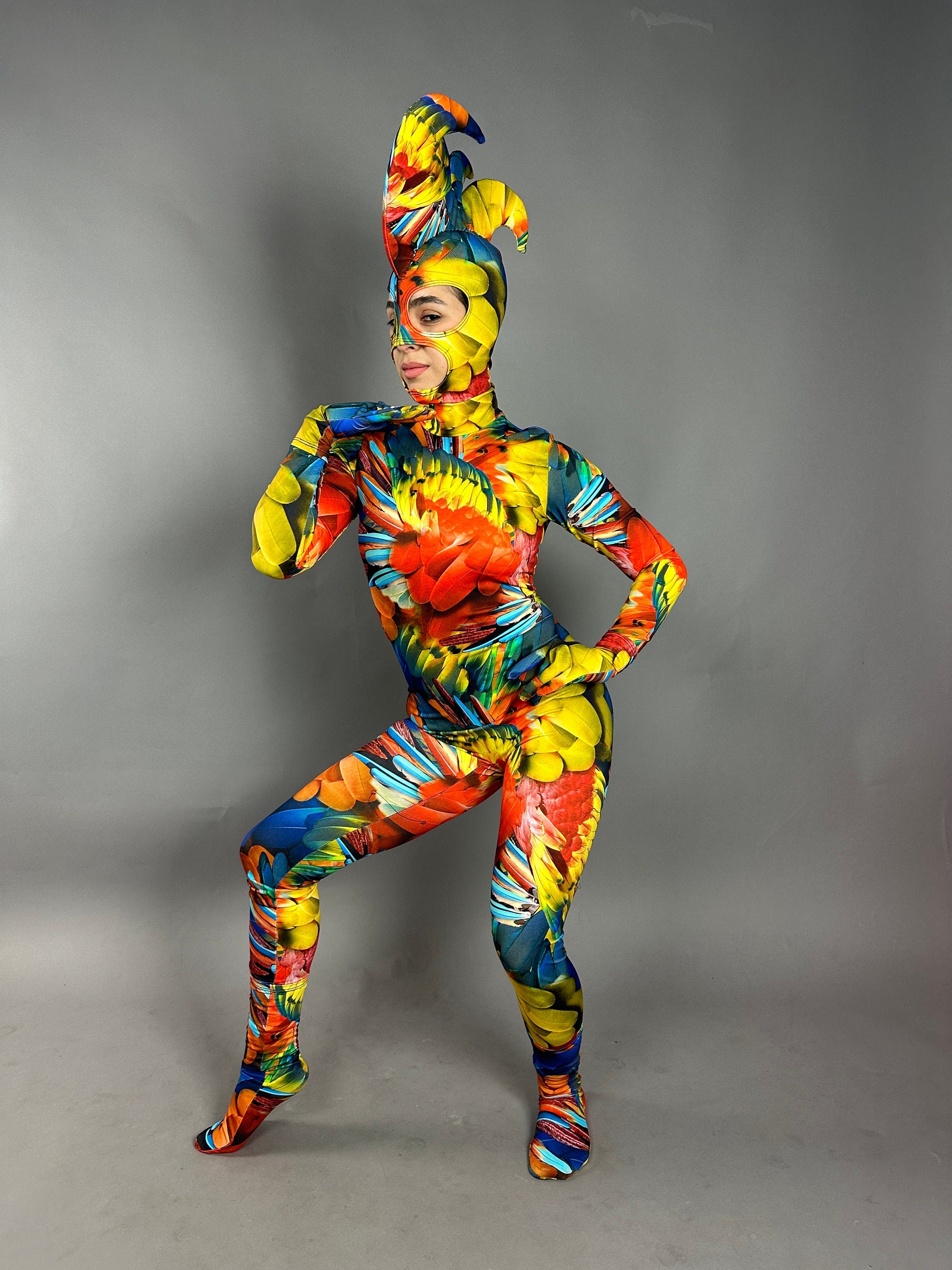 Parrot Costume, Exotic Dance Wear, Festival Fashion, Party Outfit, Circus Print, Trending Now, Mardi Gras Festival