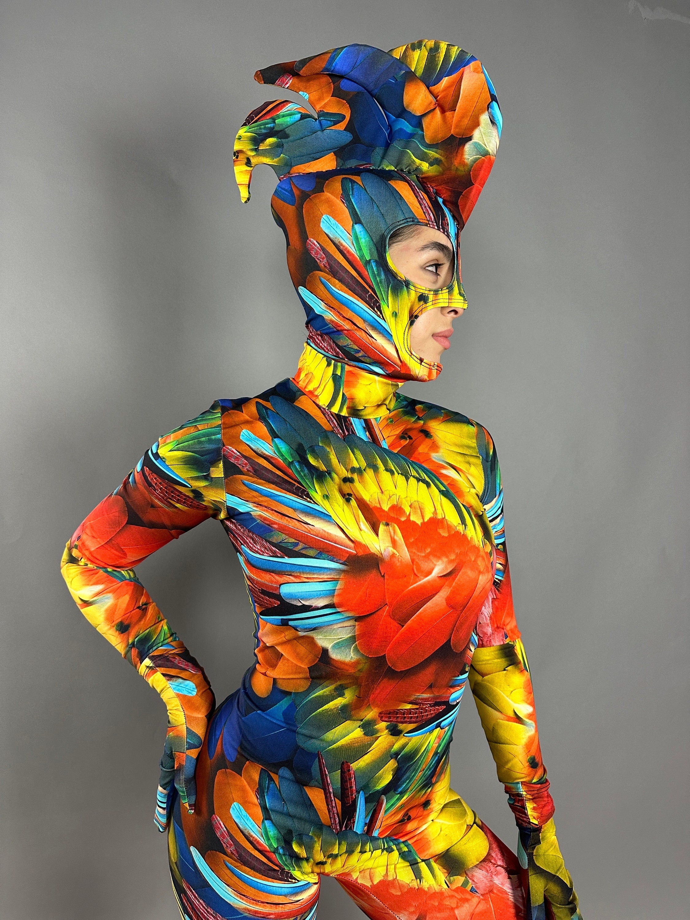 Parrot Costume, Exotic Dance Wear, Festival Fashion, Party Outfit, Circus Print, Trending Now, Mardi Gras Festival