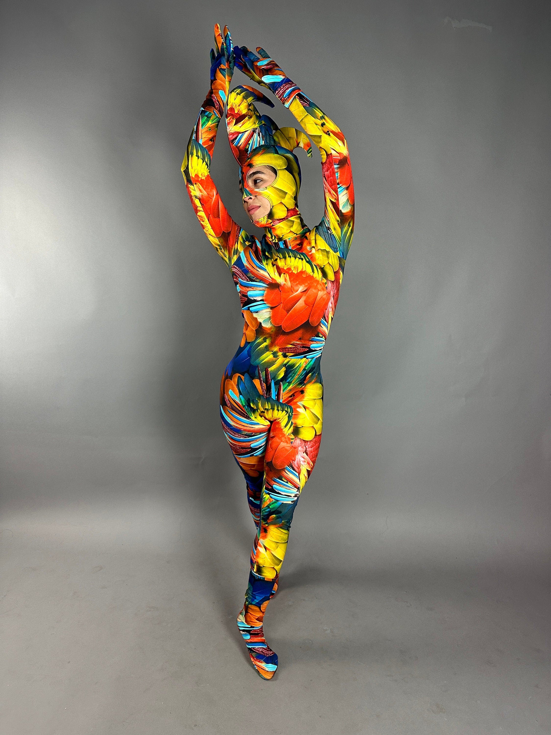 Parrot Costume, Exotic Dance Wear, Festival Fashion, Party Outfit, Circus Print, Trending Now, Mardi Gras Festival