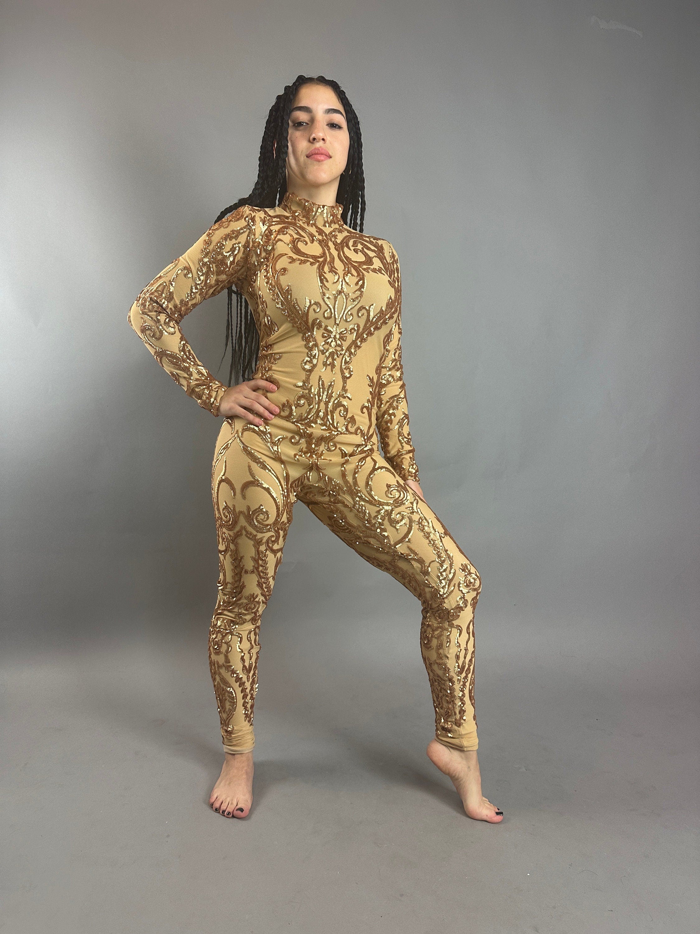 Shiny Gold Sequin Costume, Birthday Jumpsuit, Exotic Dance Wear, Disco Night, Club Outfit, Gymnastic Unitard, Trending Now