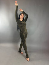 Grey Stretchy Shiny Jumpsuit, Open Back Full Bodysuit, Full Sleeves Catsuit, Scoop Neck