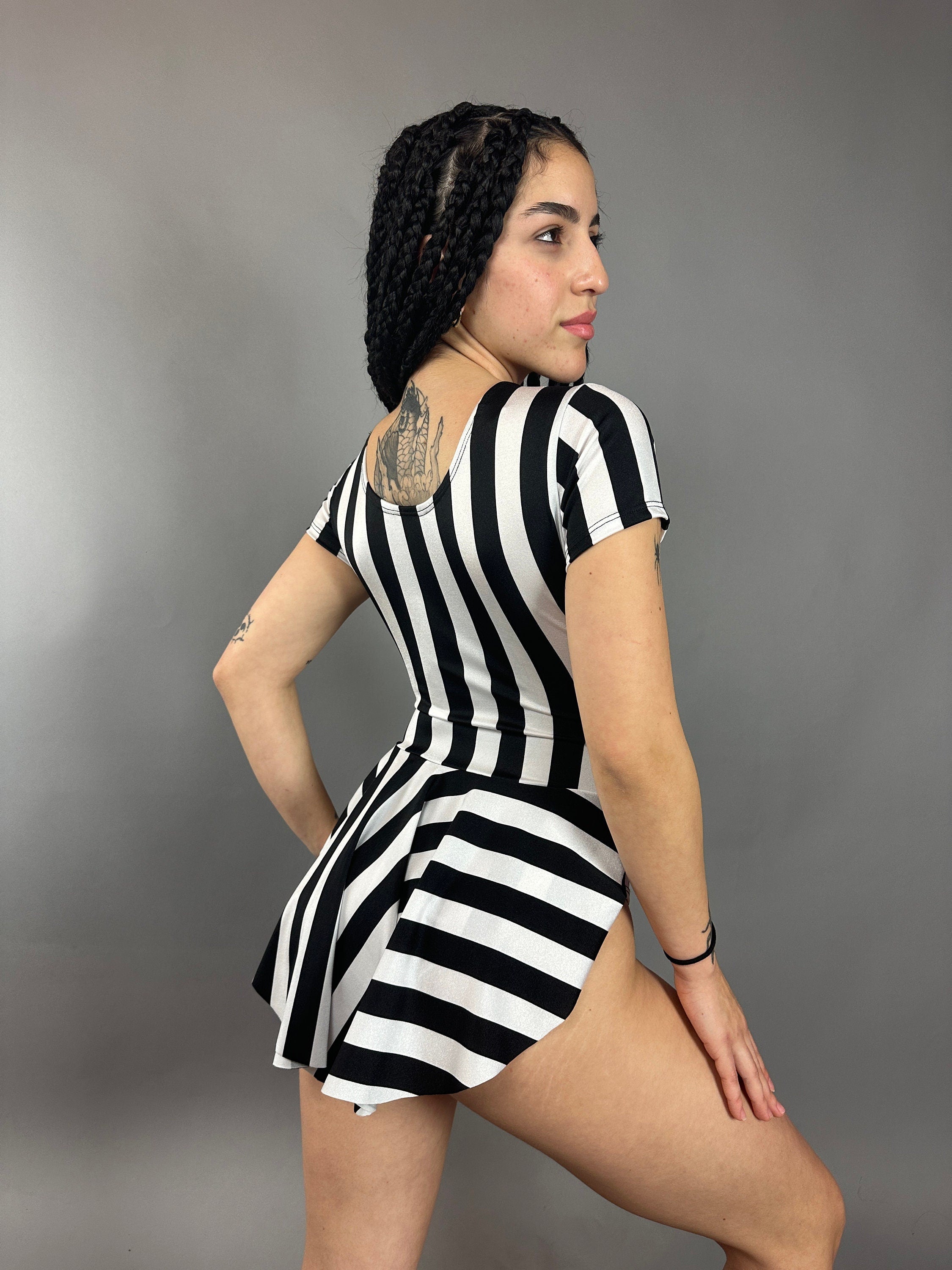 Striped Leotard With Skirt, Exotic Dance Wear, Trending Now, Aerialist Gift, Dance Teacher Gift, Gymnastics Leotard, Fire Performer Costume