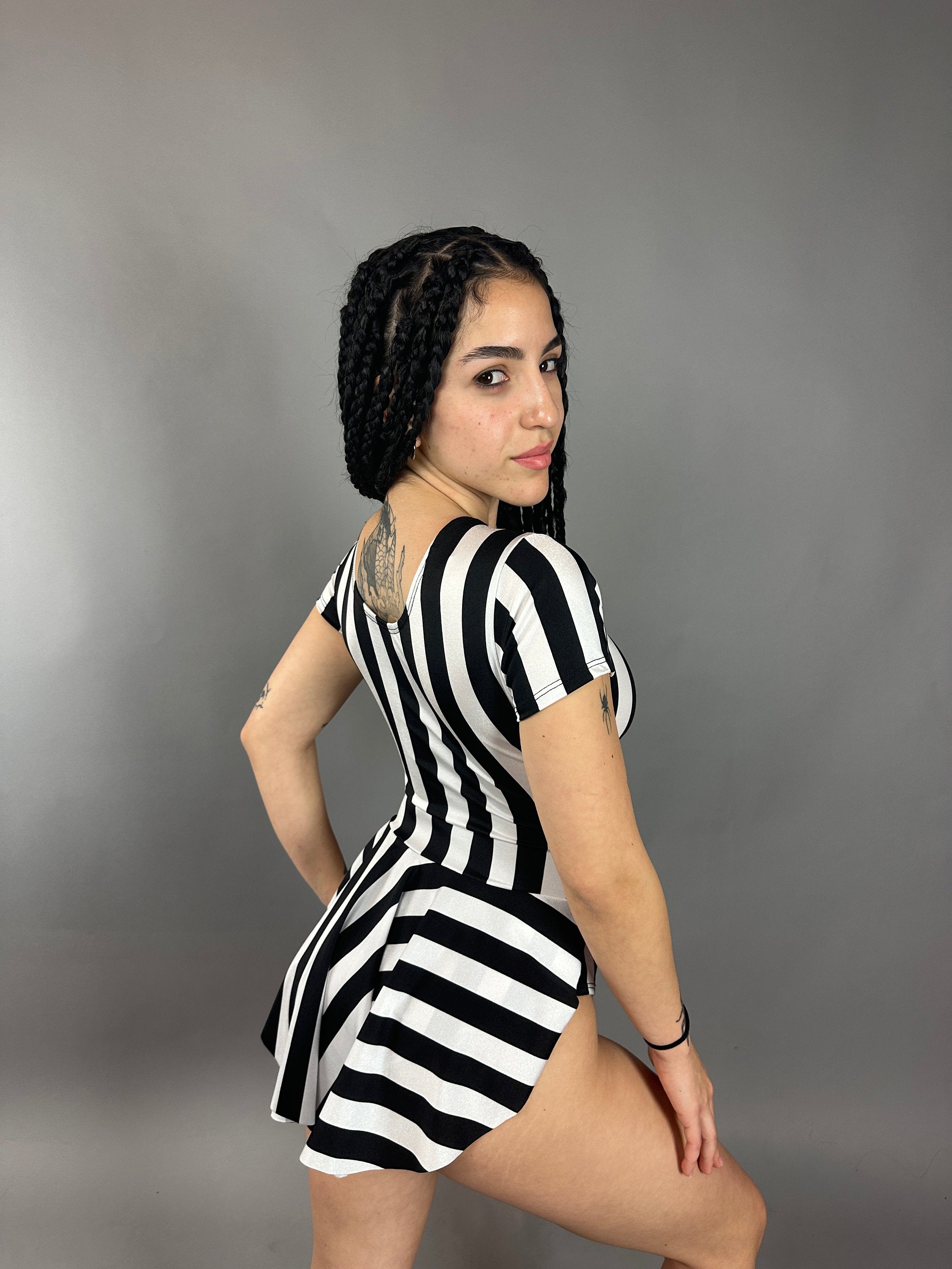 Striped Leotard With Skirt, Exotic Dance Wear, Trending Now, Aerialist Gift, Dance Teacher Gift, Gymnastics Leotard, Fire Performer Costume