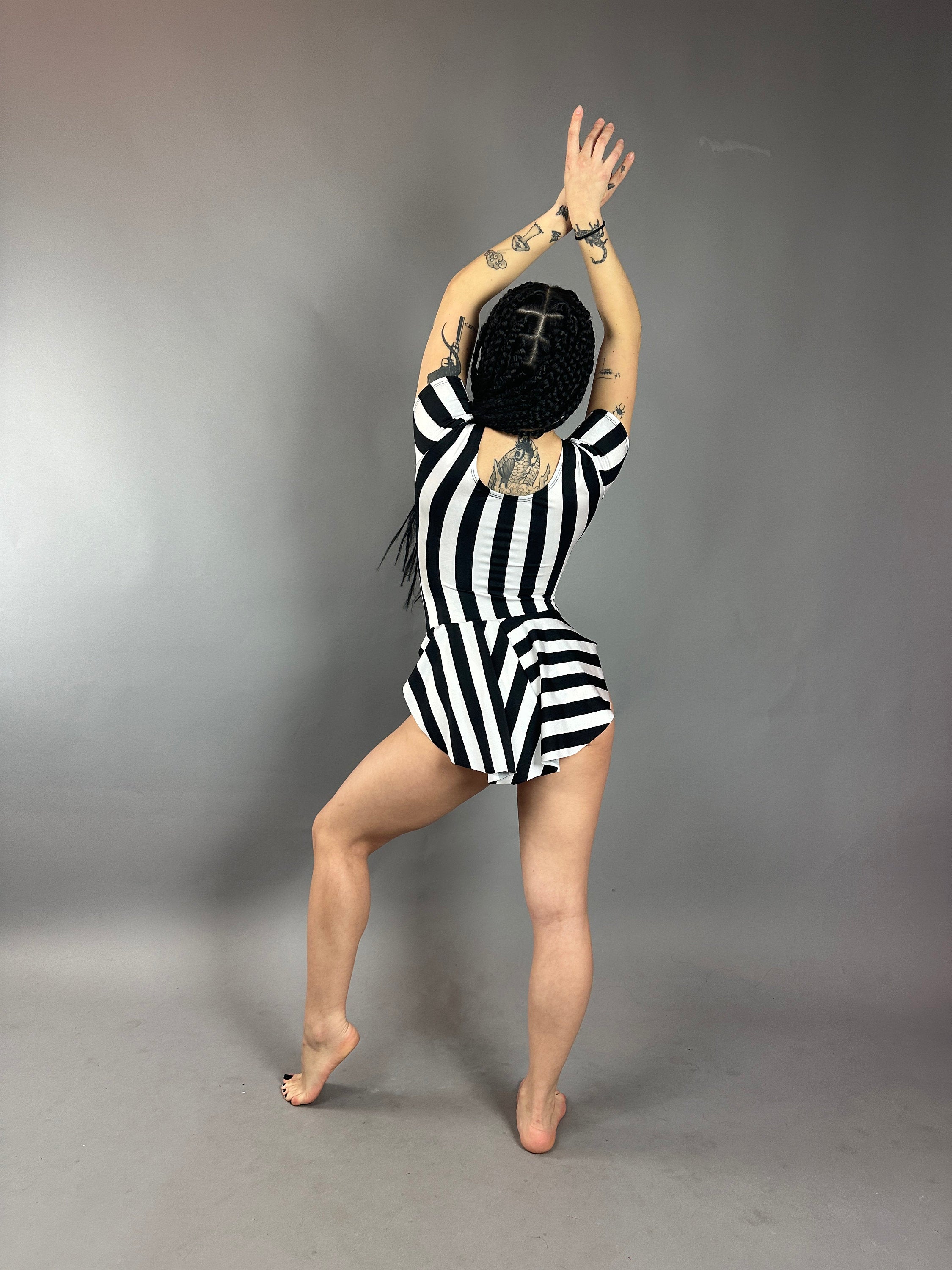 Striped Leotard With Skirt, Exotic Dance Wear, Trending Now, Aerialist Gift, Dance Teacher Gift, Gymnastics Leotard, Fire Performer Costume