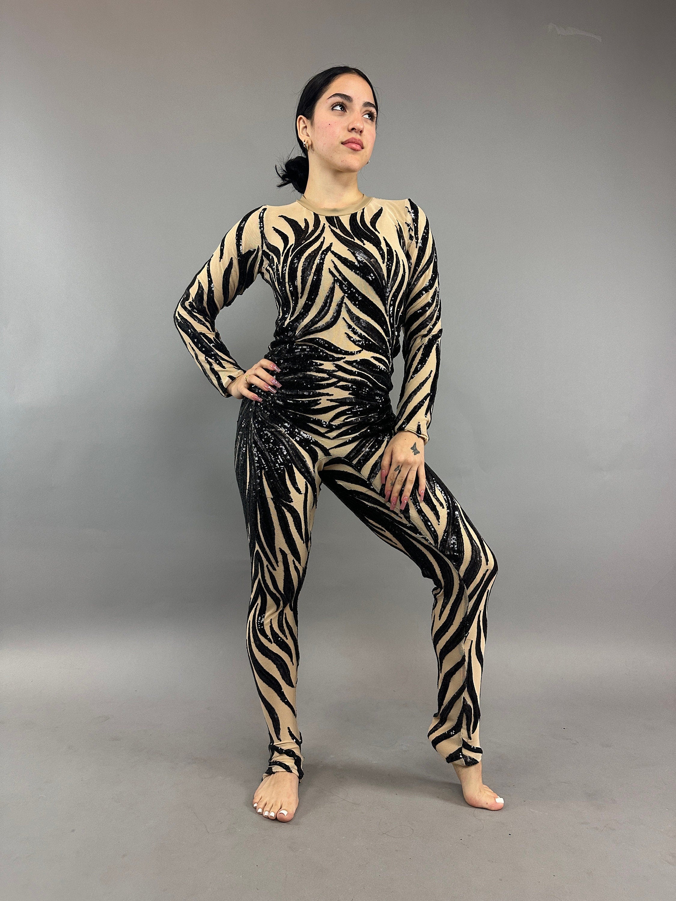 Sequin Catsuit, Phoenix Feather Pattern, Long Sleeves